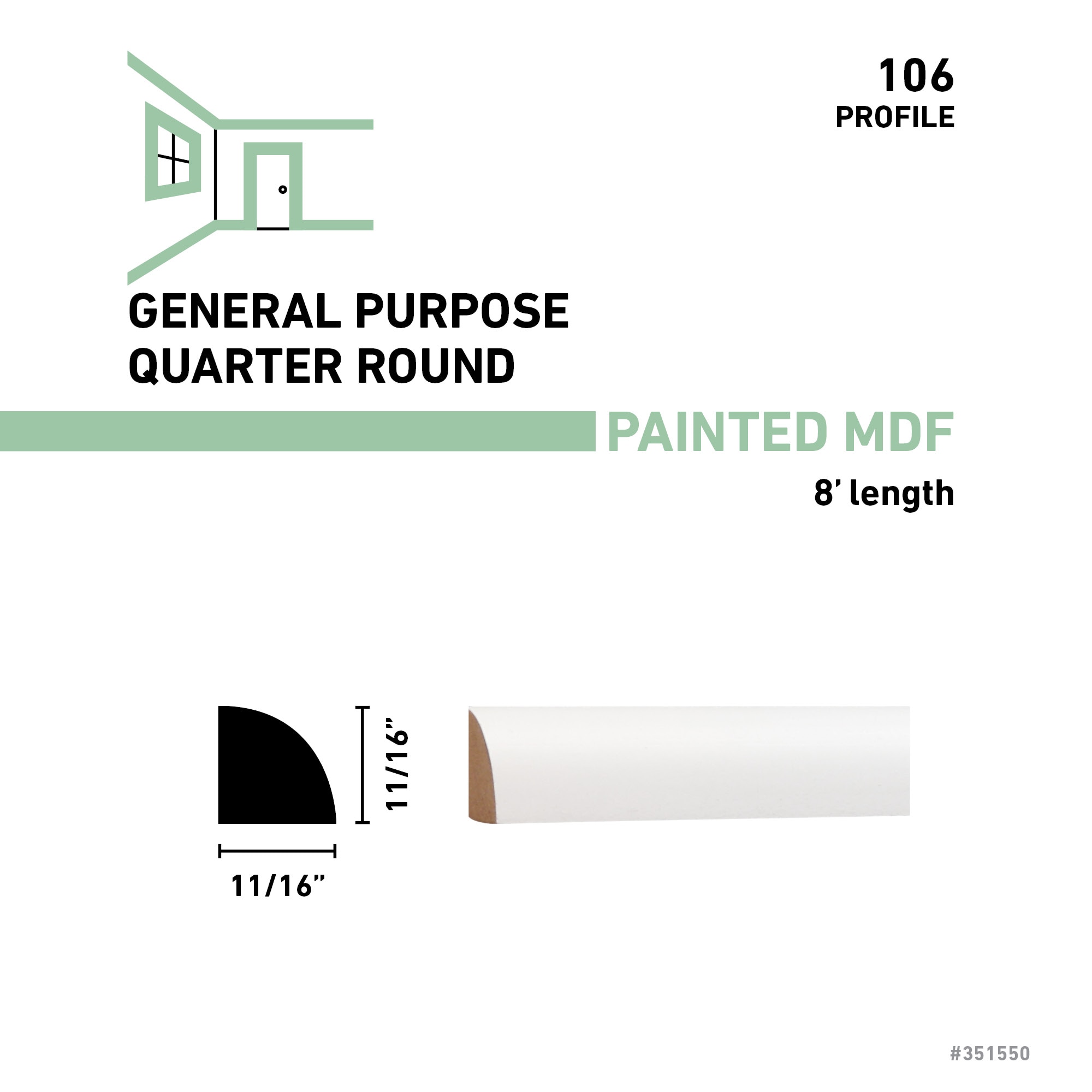 allen + roth 1068FBDWH Quarter-Round-Moulding - View #6
