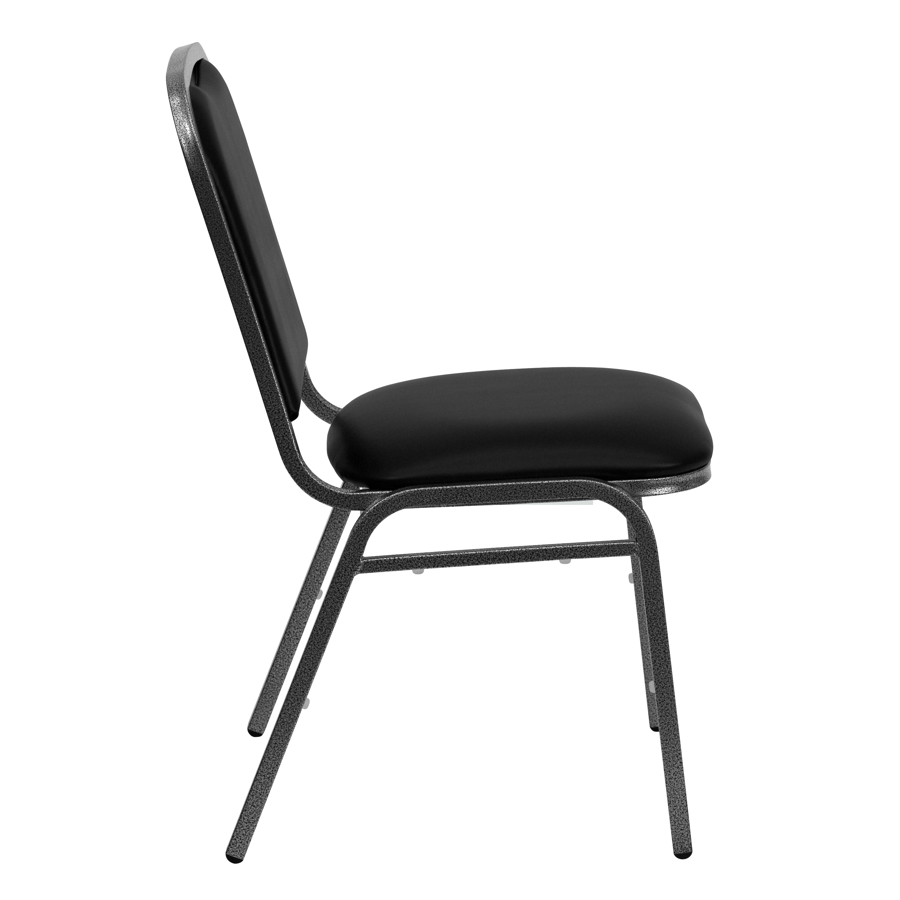 Elegant Black Vinyl and Silver Metal Stacking Banquet Chair