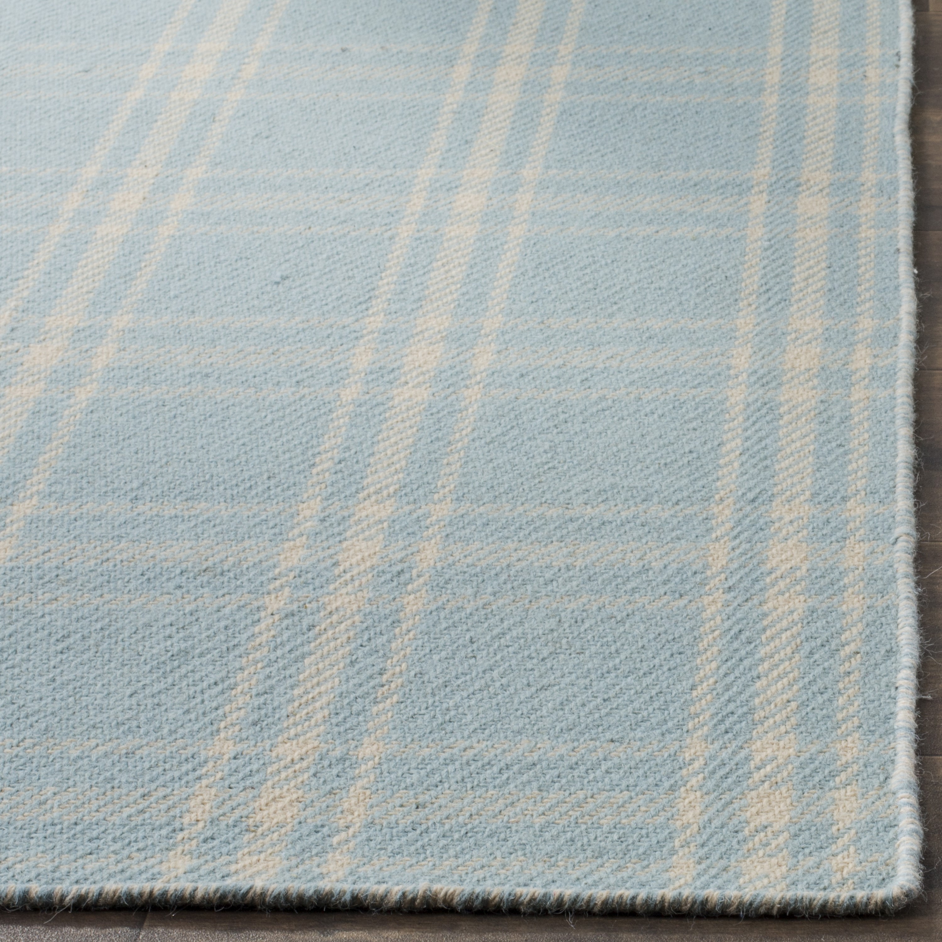 Light Blue Handwoven Kilim Wool Rug 8' x 10' - Reversible and Stain-Resistant