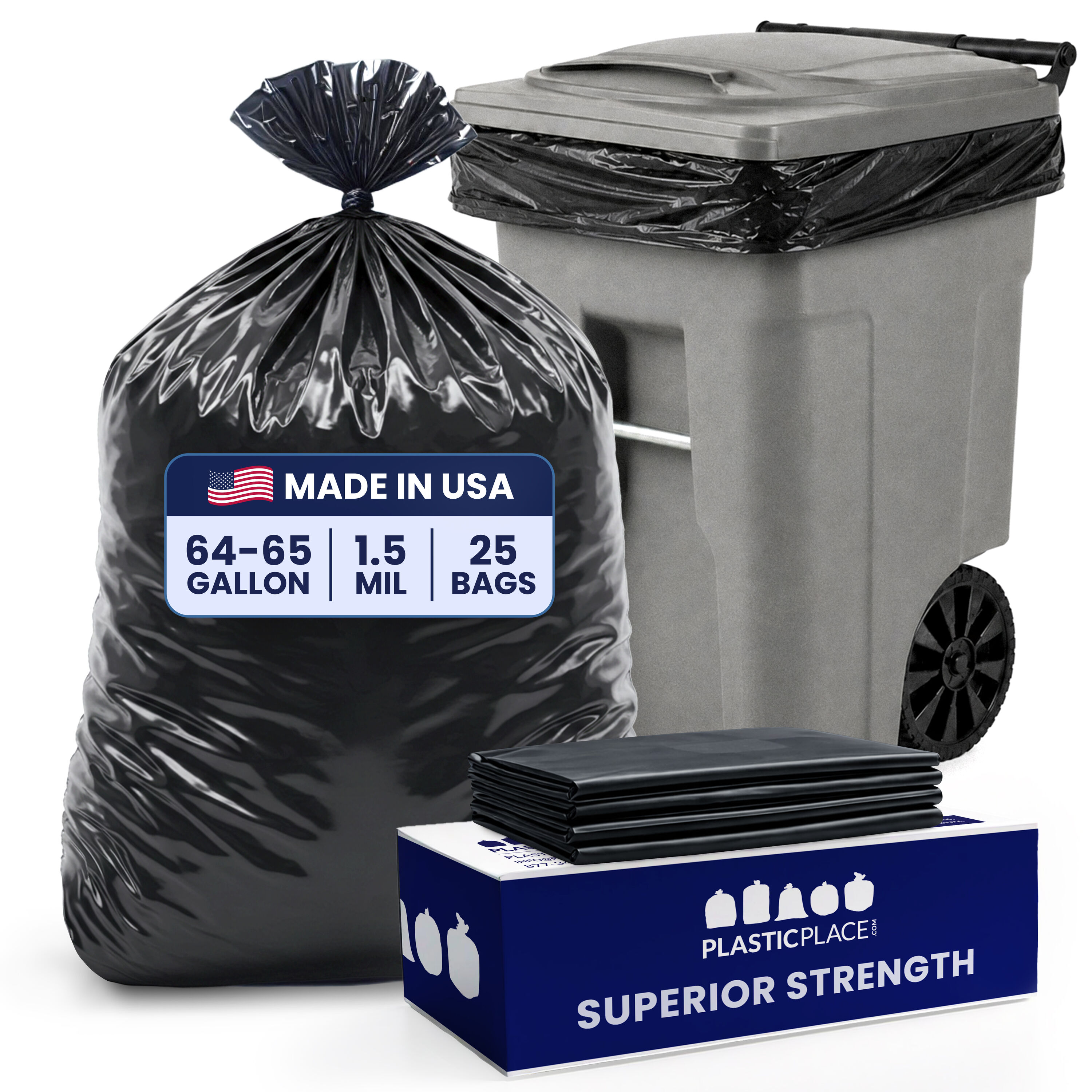 Plasticplace 65-Gallon Scent free Black Outdoor Plastic Can Twist Tie Trash Bag 25 -Count