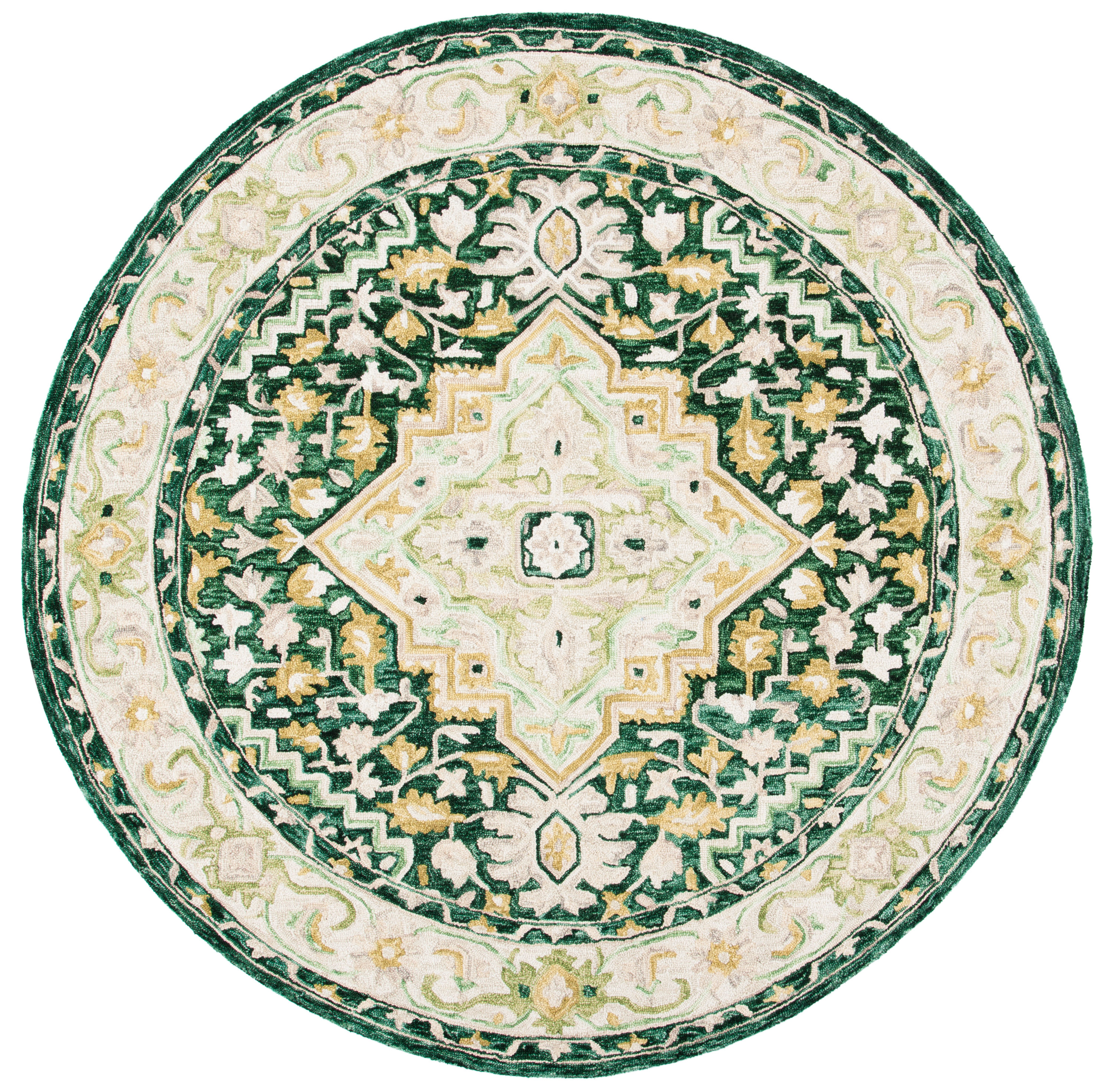 Safavieh APN705Y-7R Aspen Constance 7 x 7 (ft) Tufted Wool Green/Ivory Round Indoor Floral/Botanical Bohemian/Eclectic Area rug