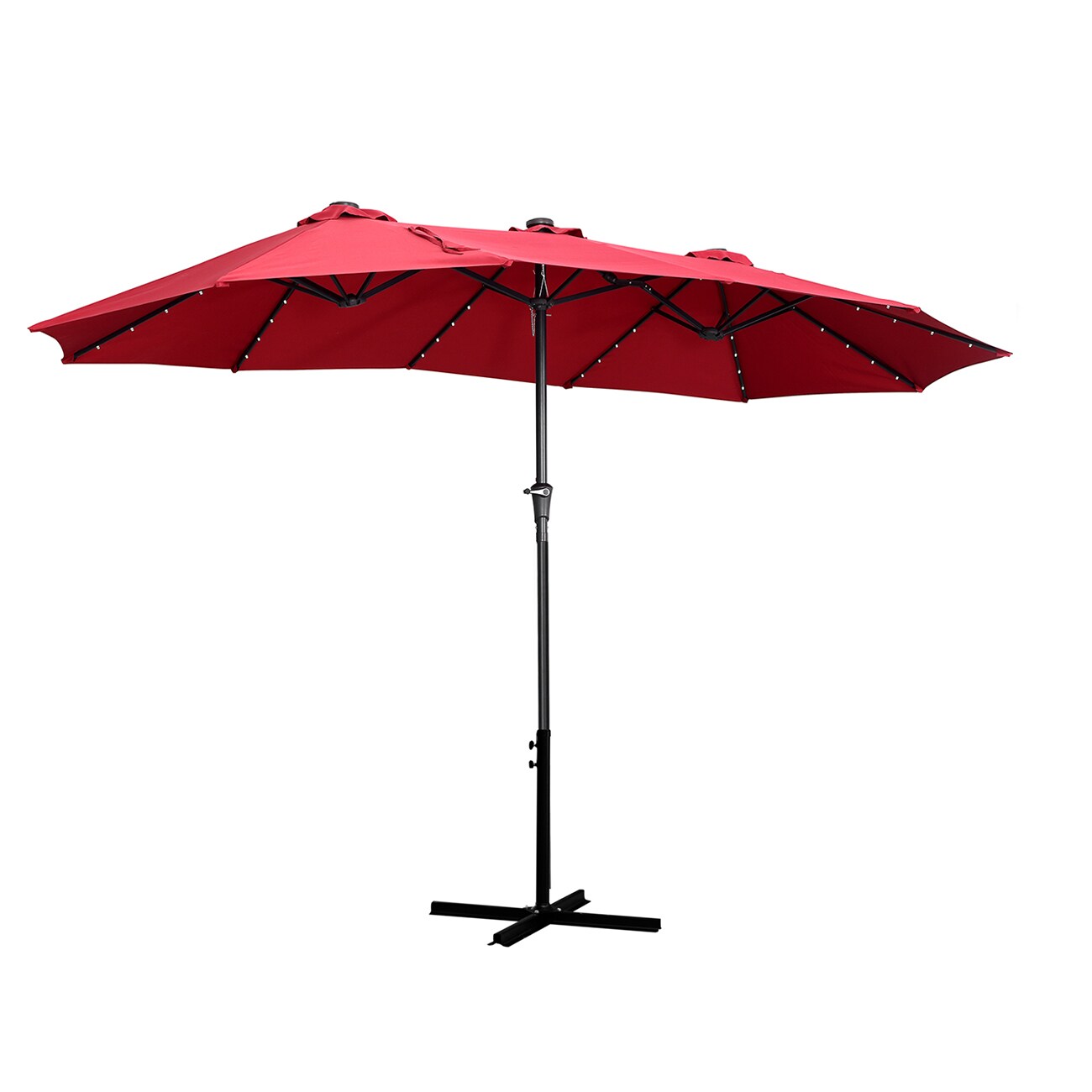 Ainfox 15-ft Steel Red Garden Patio Umbrella With Lights In The Patio ...