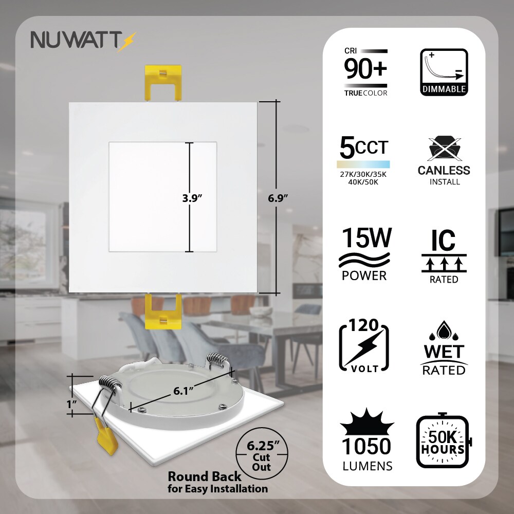 White 6-Inch Square Aluminum LED Recessed Lighting Kit