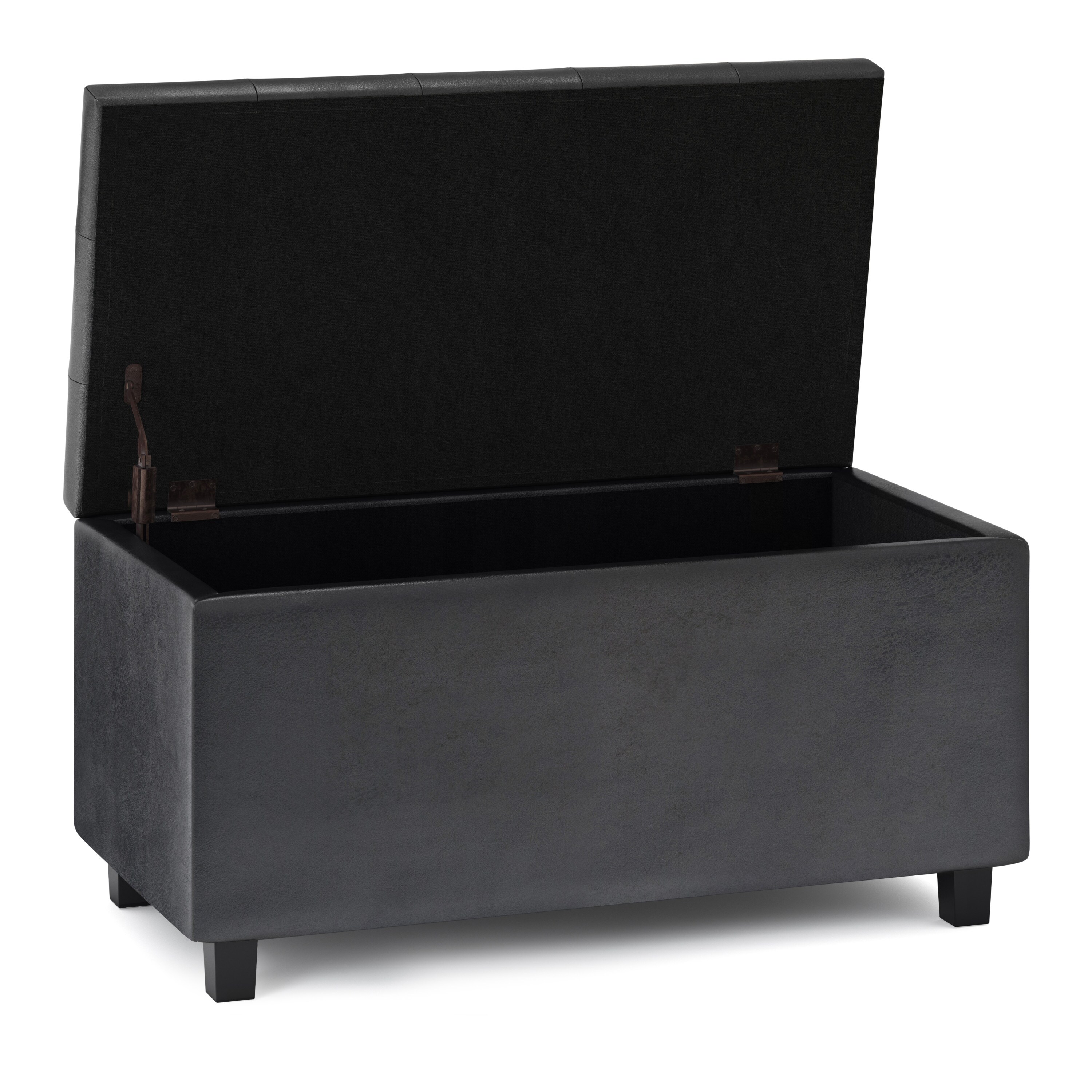 Cosmopolitan Distressed Black Tufted Footstool with Storage