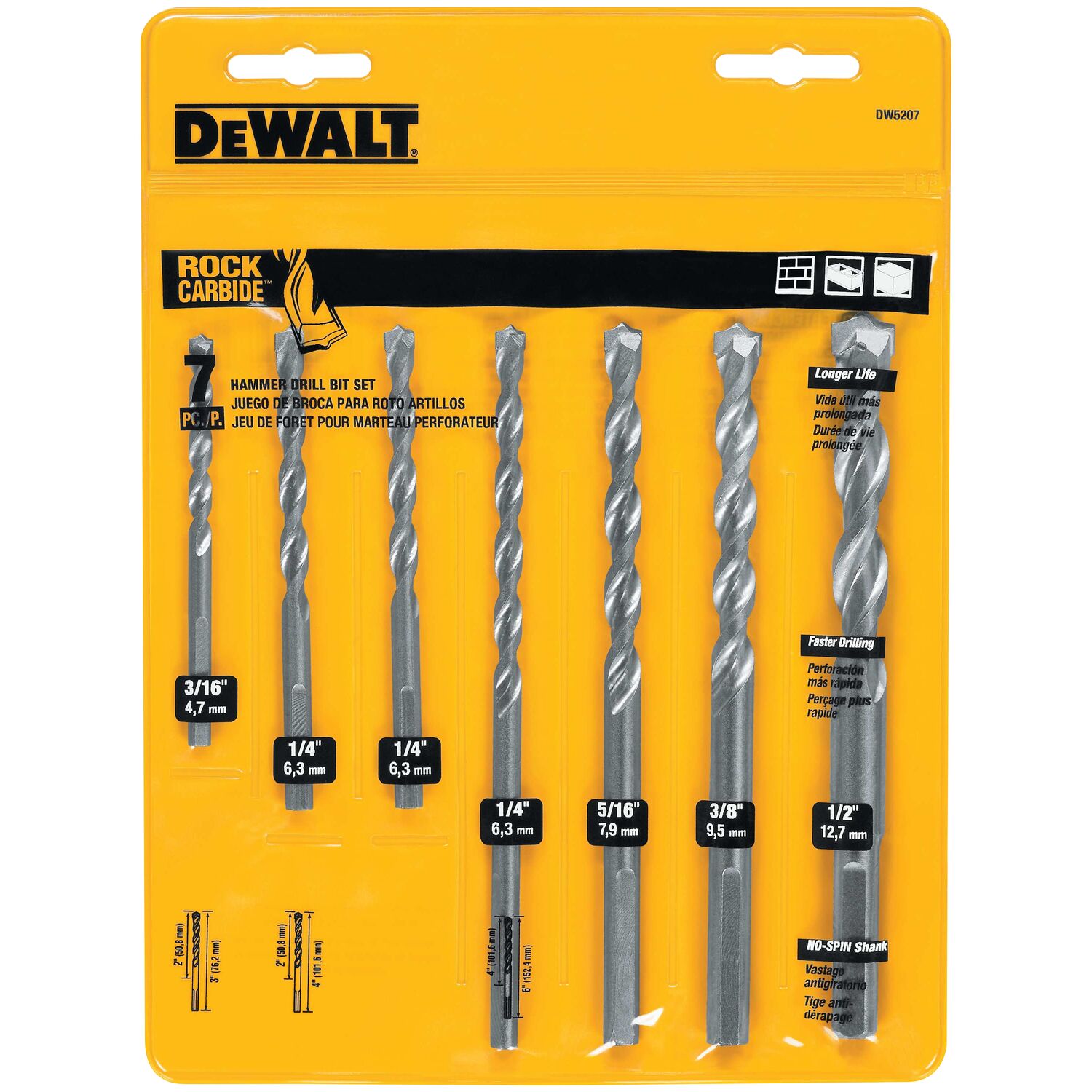 DEWALT 7-Piece x Carbide Masonry Drill Bit Set for Hammer Drill in