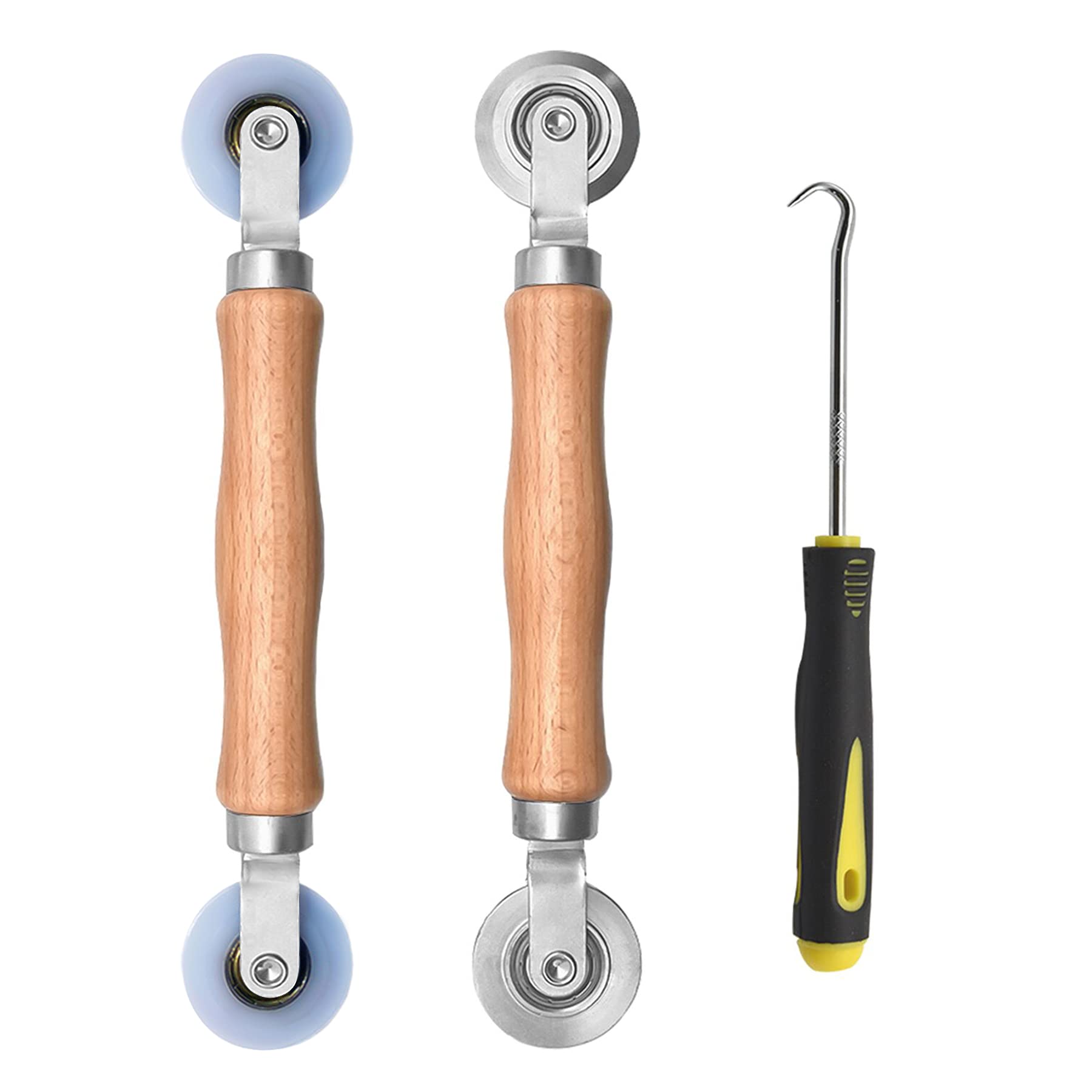 KHKFY  3 pcs Screen Spline Roller Tool Kit with Wooden Handle and Steel Nylon Wheels for Window and Door Mesh Screen Installation and Repair