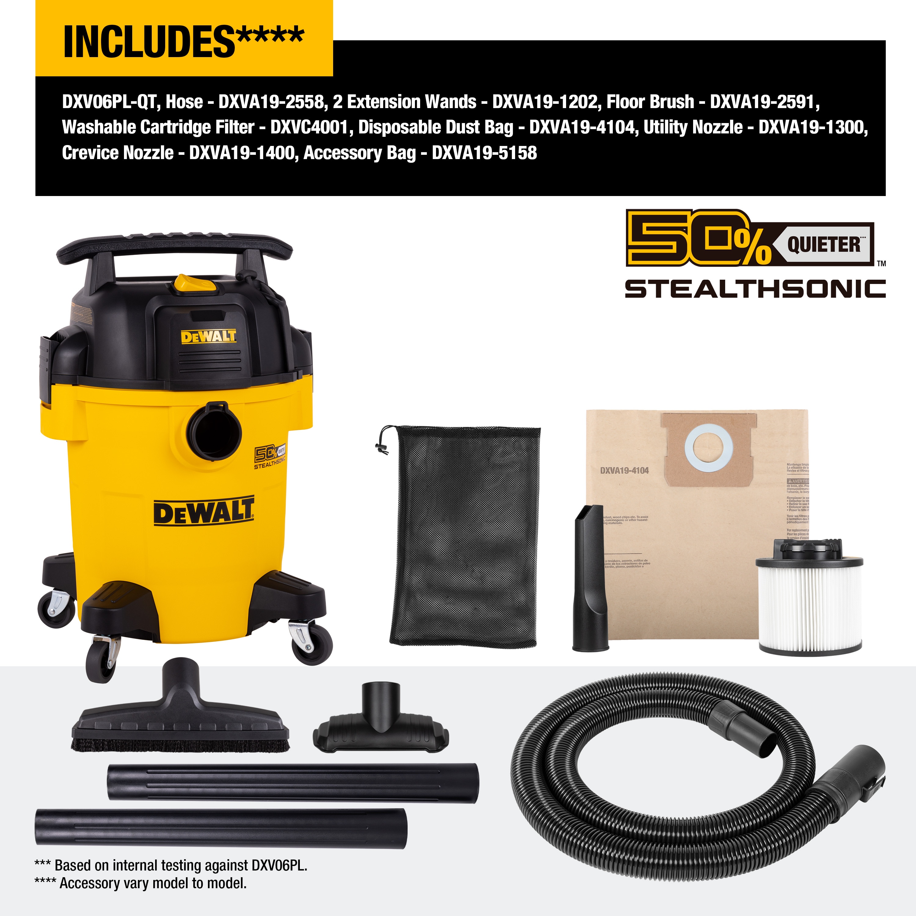 DEWALT Stealthsonic Quiet 6-Gallon 4-HP Corded Wet/Dry Shop Vacuum With ...