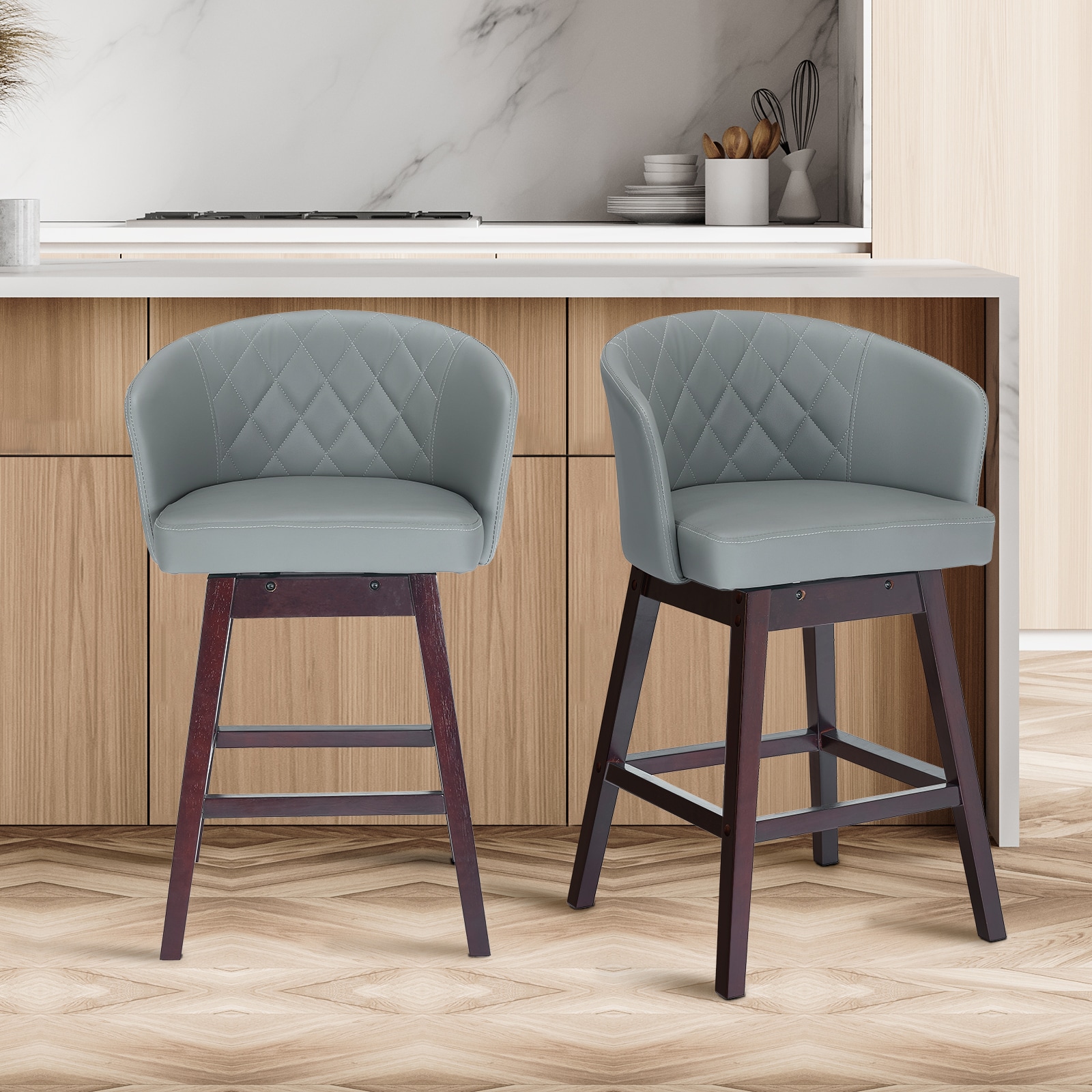 LOVMOR SF-L-2118-LG 360 Degree Swivel Bar Stools Counter Height Barstools Modern Upholstered Bar Stools 2 pack