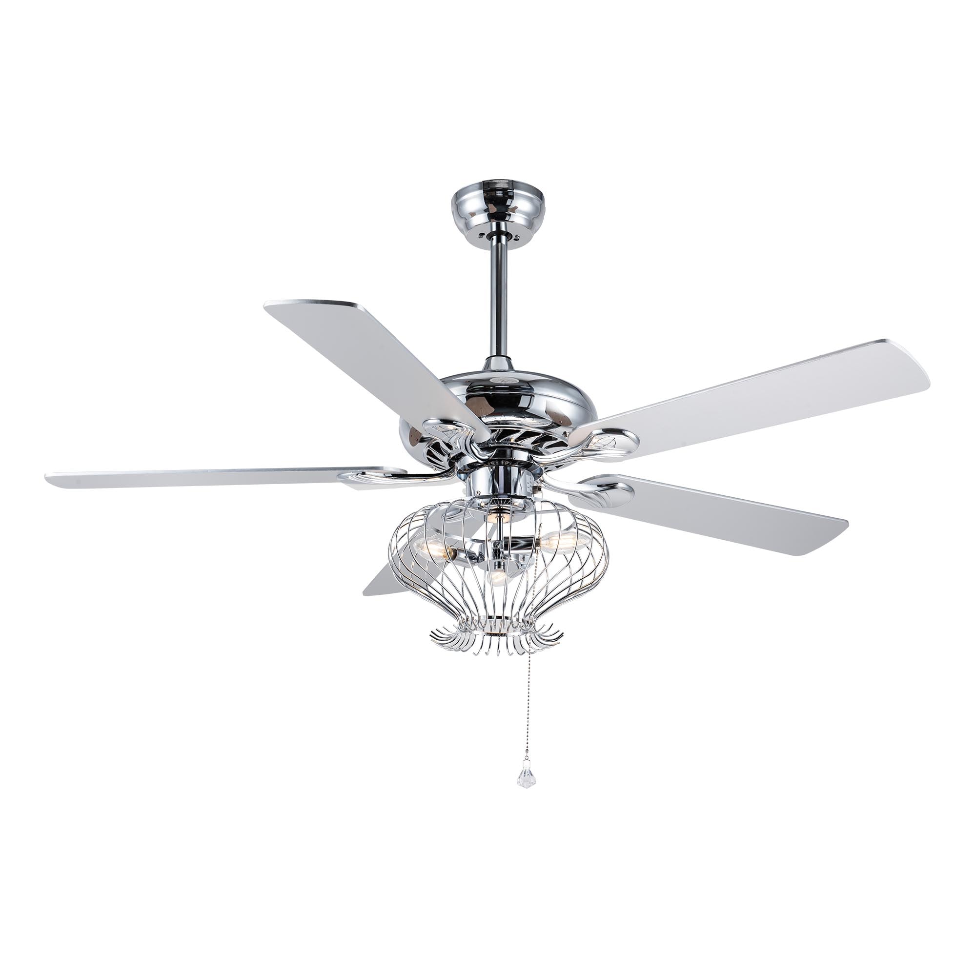 Bella Depot BD2035-C 52-in Color-Changing Chrome with Silver Blades Cage Ceiling Fan With Light - Remote Included ( 5 -Blade )