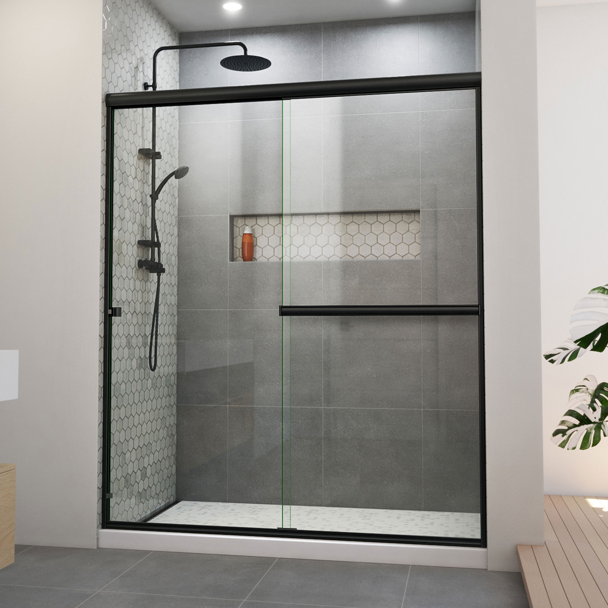 DreamLine Alliance Pro BG Matte Black 56-in to 60-in W x 70.375-in H Semi-frameless Bypass Sliding Shower Door