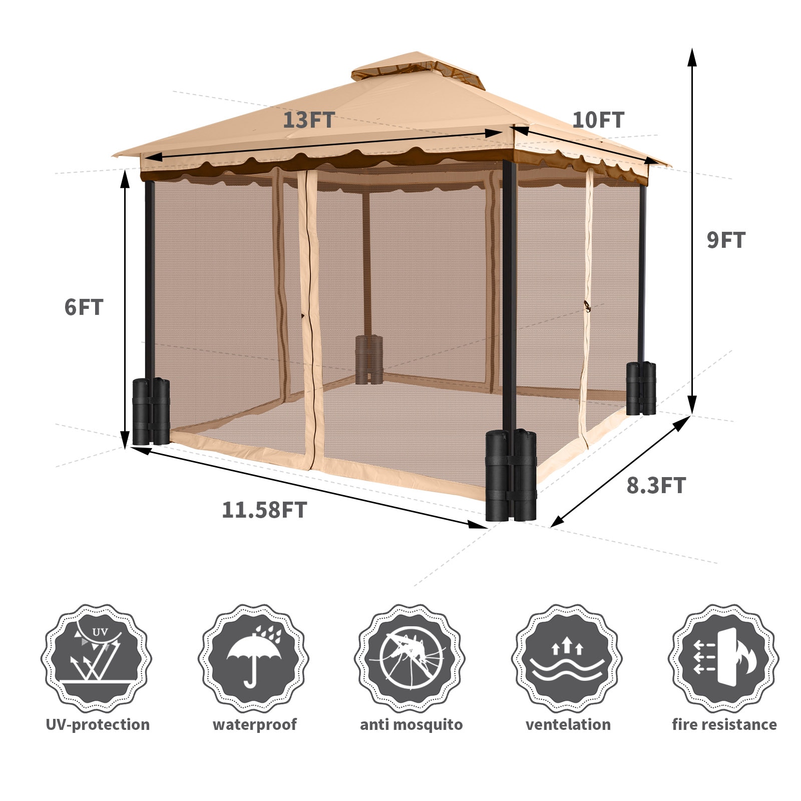 StarEcho ZP02-KHAKI Wood-Resin-Gazebos - View #8