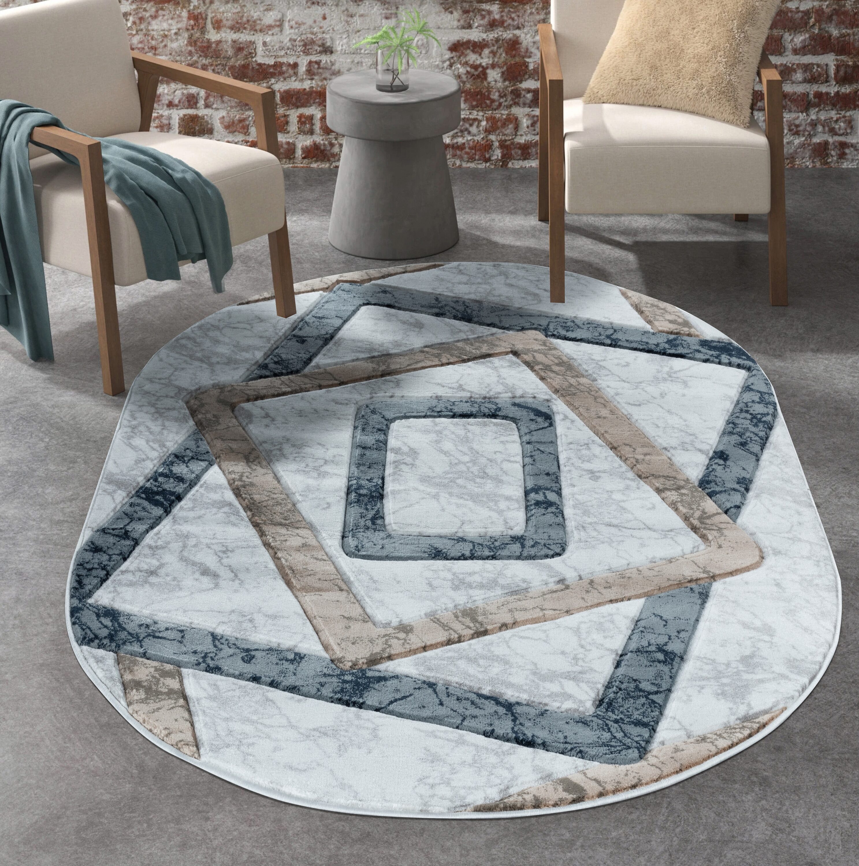 MDA Rugs OR14758OV Orelsi 5 x 8 (ft) Polypropylene Gray Oval Indoor Abstract Area rug