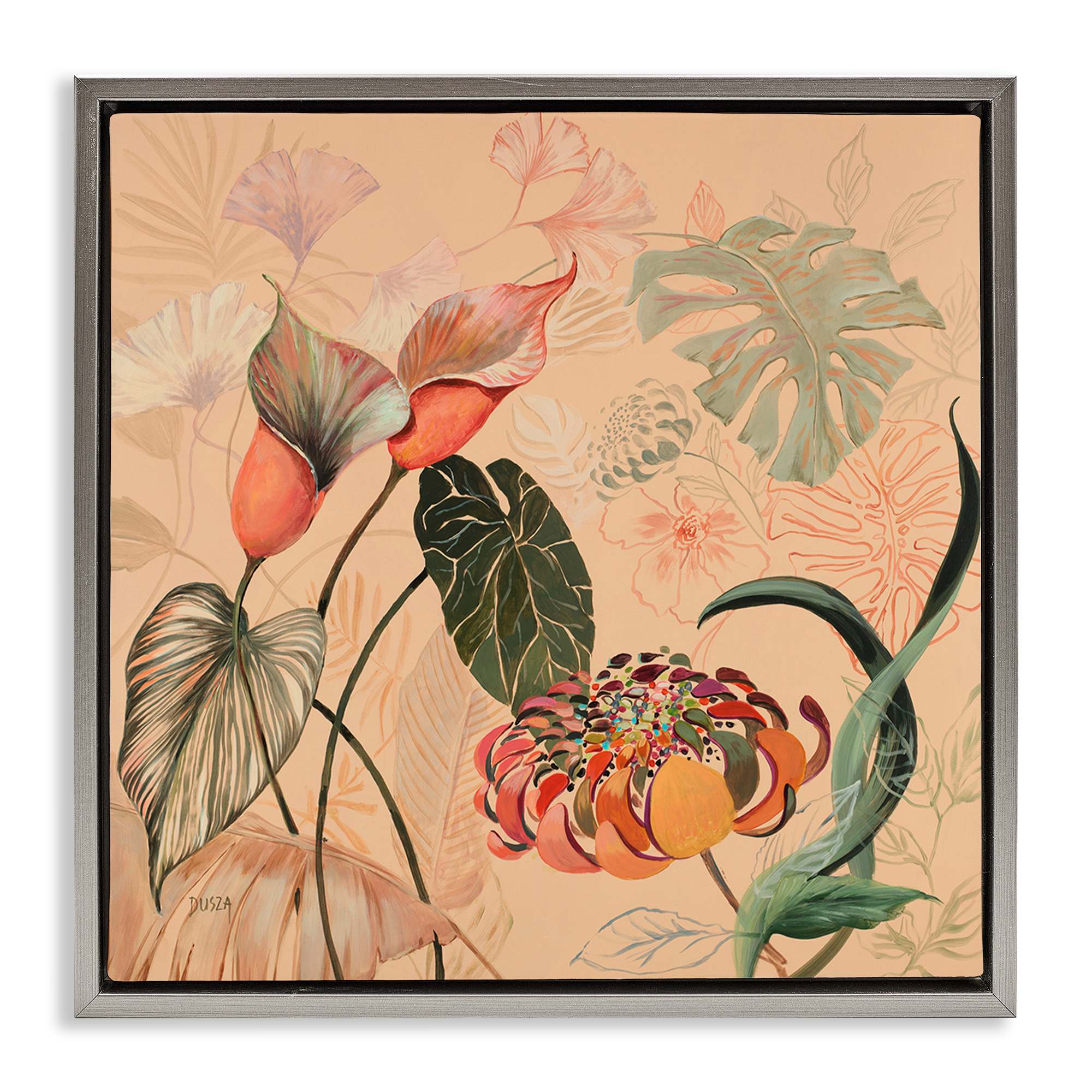Stupell Industries BS-793-FFL-17X17 Layered Tropical Foliage Floating Frame design by Dusza