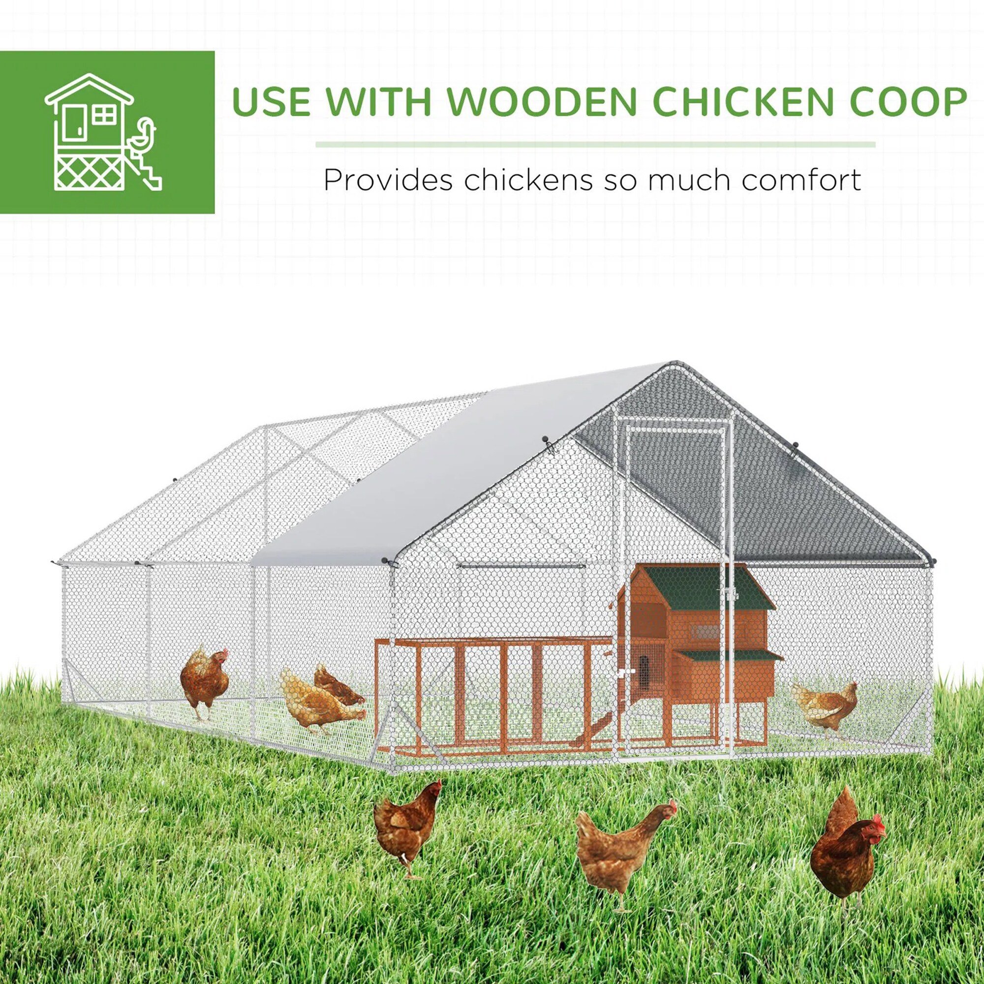 Gaierptone Metal Chicken Coop - Silver, 236.16-in x 118.08-in x 76.8-in ...