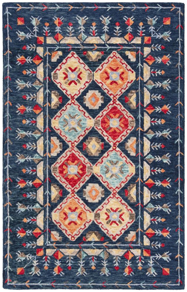Handmade Tufted Wool-Cotton Blend Blue Rectangular Rug
