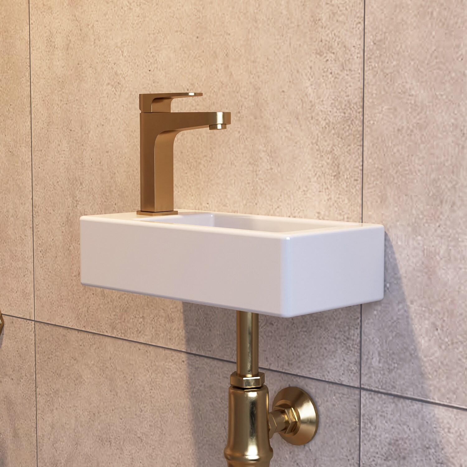 White Ceramic Rectangular Wall-Mount Bathroom Sink
