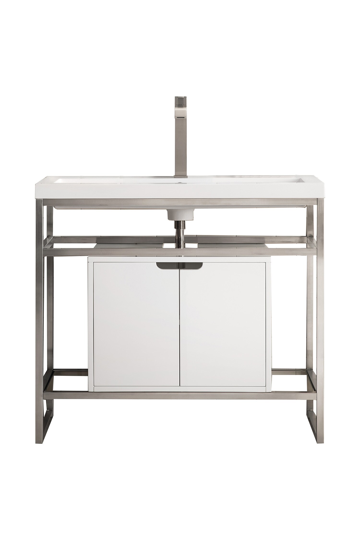 James Martin Vanities C105V39.5BNKSCGWWG Boston Brushed Nickel Stainless Steel Freestanding Transitional Console Sink with Base (39.5-in x 15.4-in x 35.5-in)