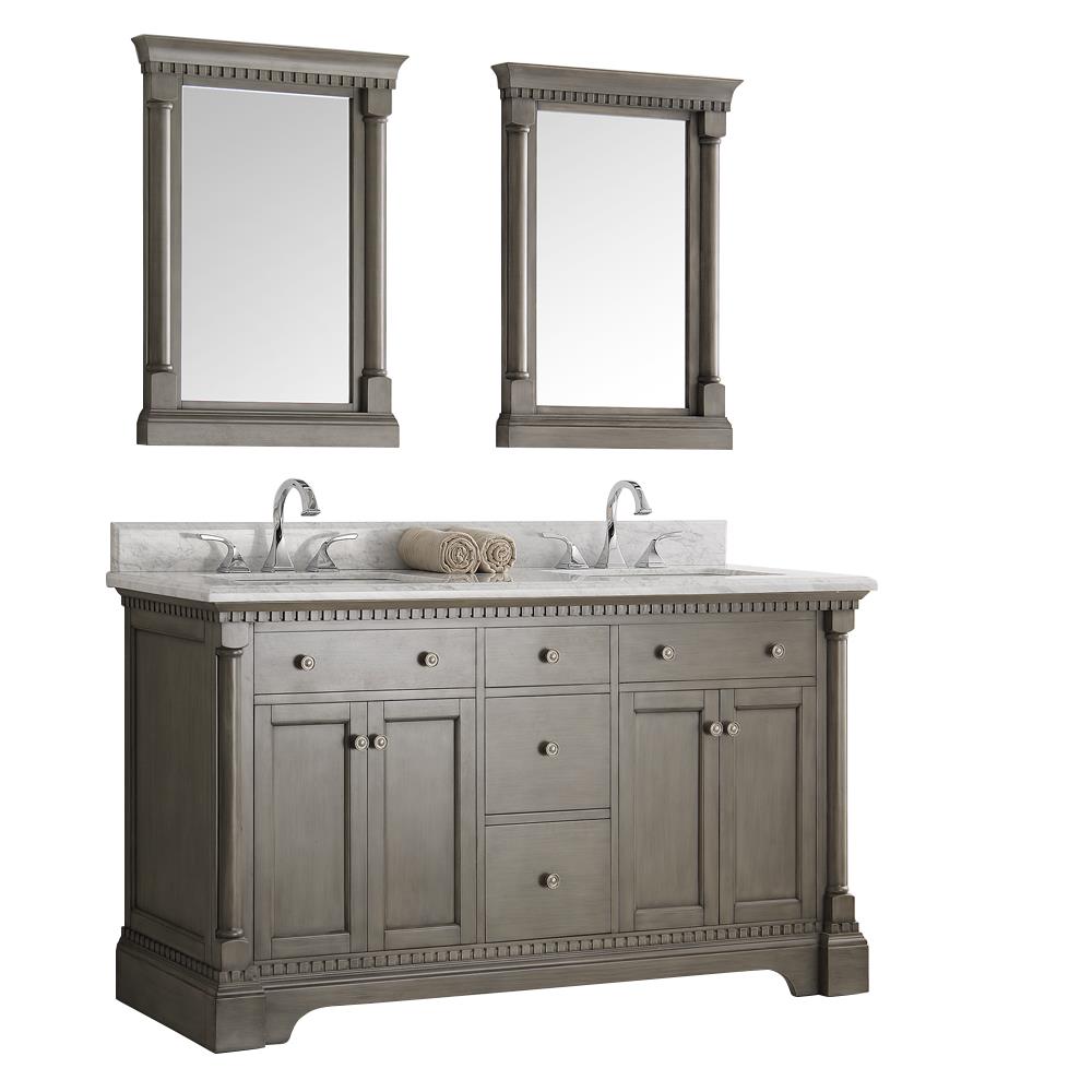 Fresca Kingston 61-in Antique Silver Undermount Double Sink Bathroom Vanity  with White Marble Top (Mirror and Faucet Included) in the Bathroom Vanities  with Tops department at 