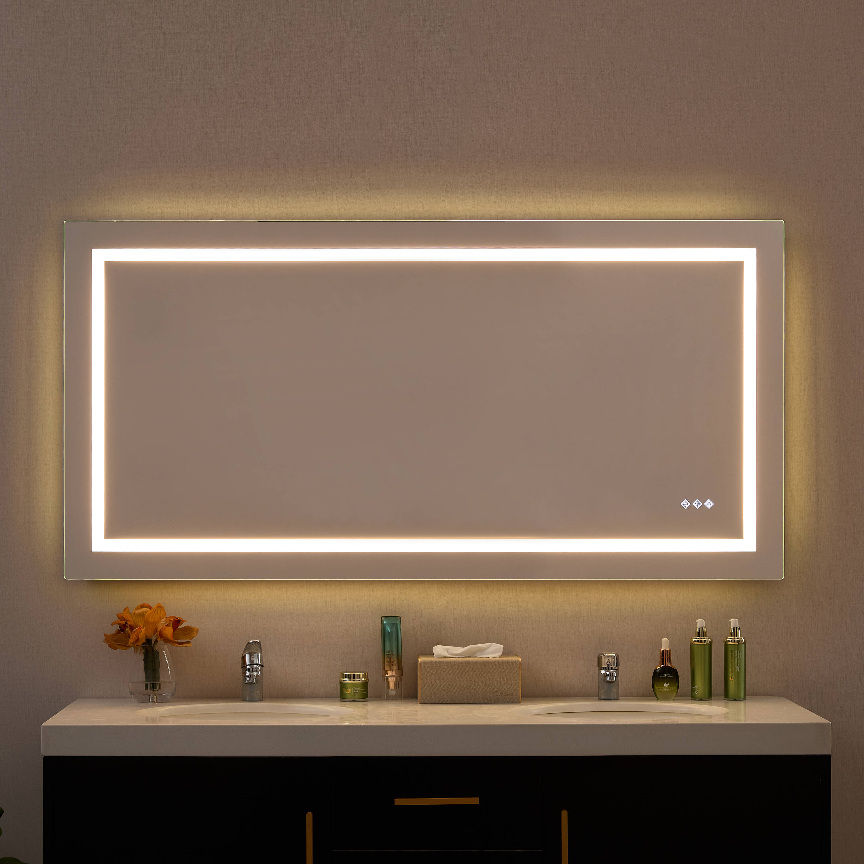 Bayfeve LED Bathroom Mirror 60-in x 30-in Framed Frameless Rectangle Dimmable LED Lighted Fog Free Bathroom Vanity Mirror ( Clear )