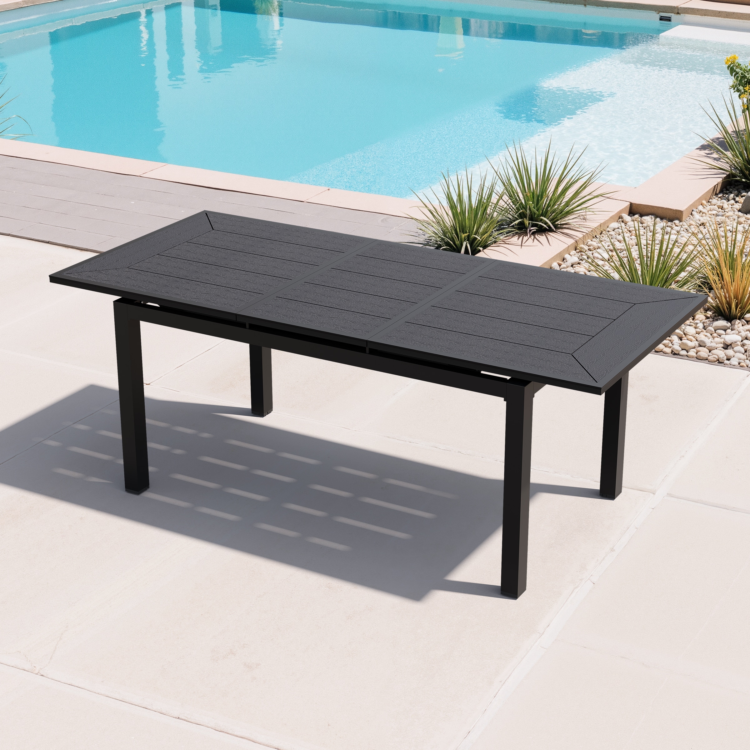 Crestlive Products CL-TB067BLK210 Outdoor automatic extendable dining table Rectangle Extendable Outdoor Dining 33.7-in W x 82.7-in L with Umbrella Hole