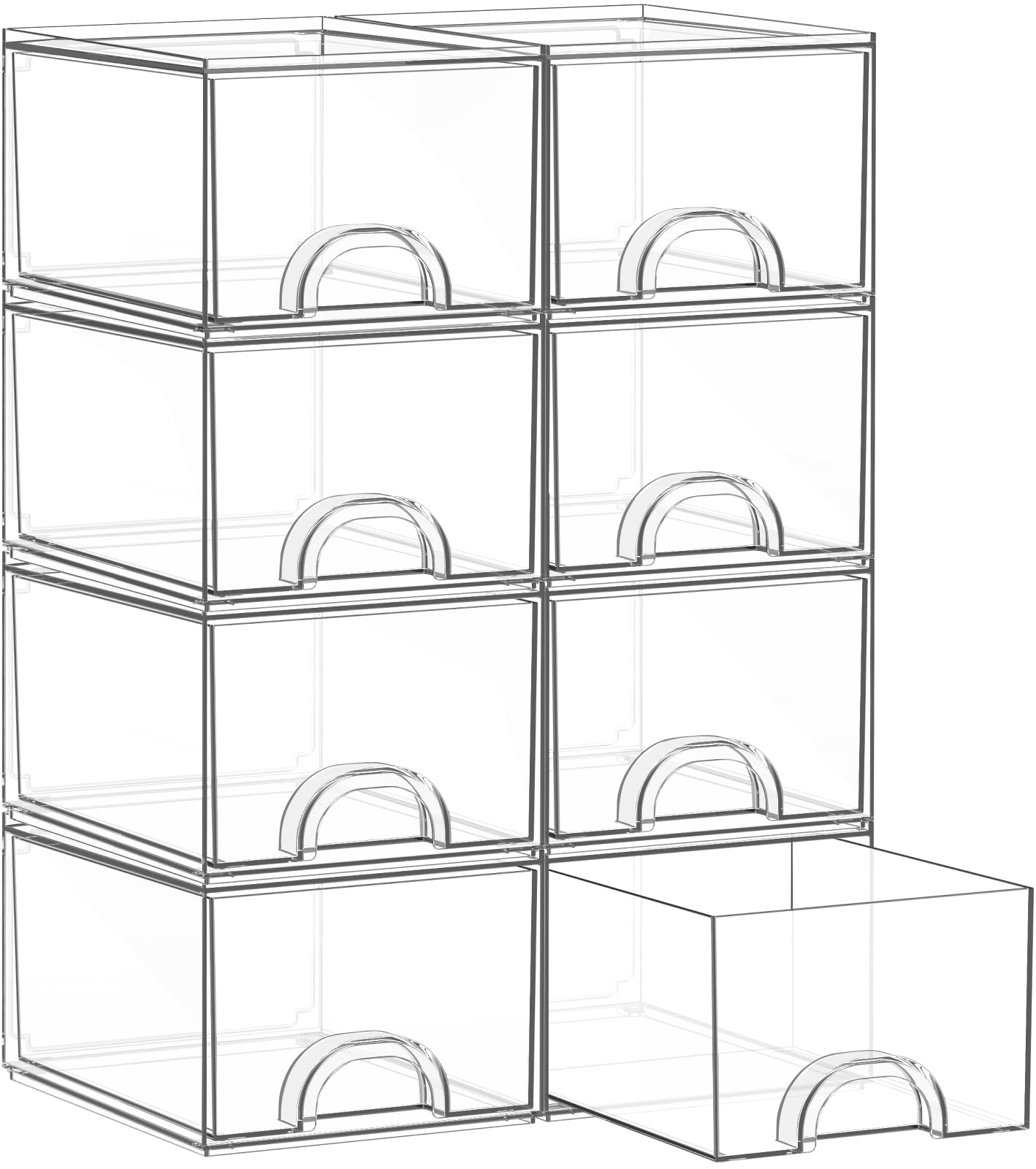 Aoibox  8 Pack Clear Stackable Acrylic Storage Drawers Organizer for Vanity Cabinet Desk and Bathroom Storage
