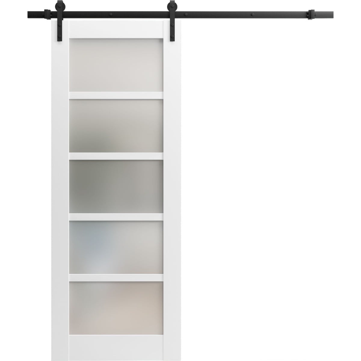 SARTODOORS Interior Barn Doors - Quadro 4002 White Silk - 36 x 80-Frosted Glass-Black Rail