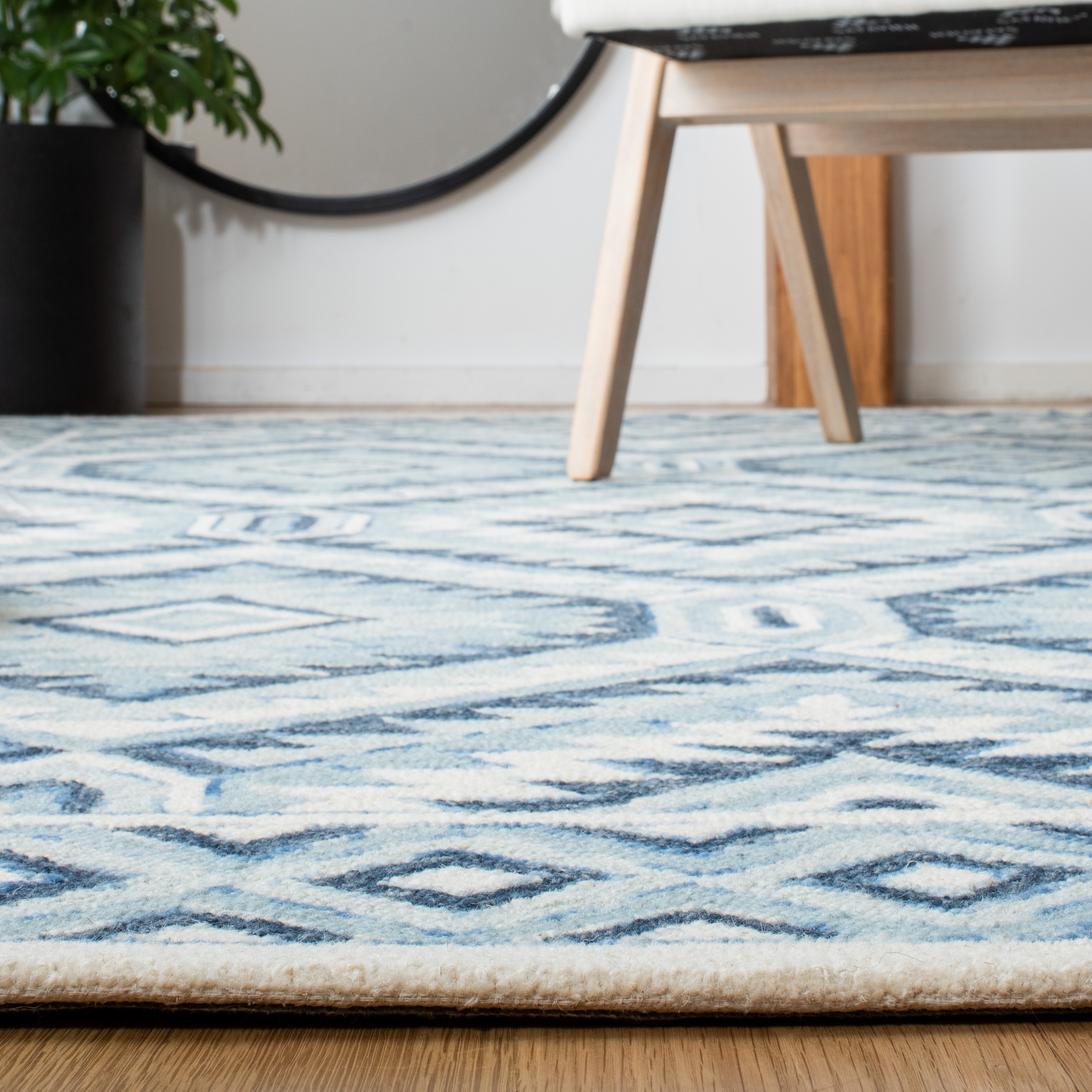Hand-Tufted Classic Blue Wool Rectangular Area Rug
