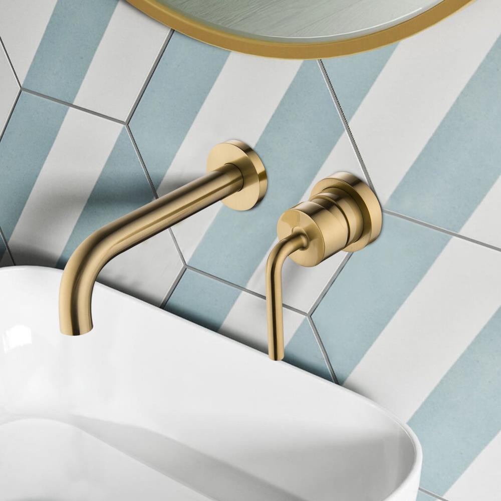 WELLFOR Brushed Gold Wall-mount 1-Handle Handle Bathroom Sink Faucet in ...