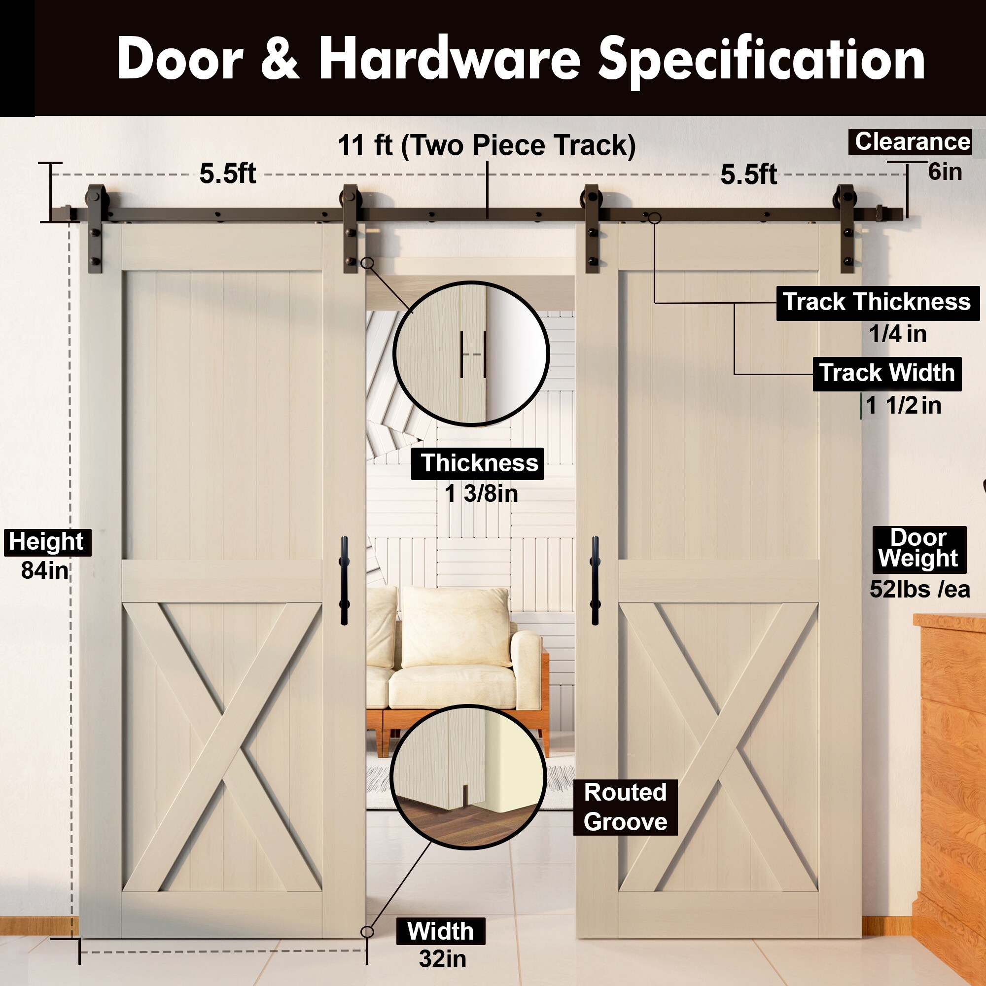 HOMACER YT2TGH132C-3284-X-TG Barn-Doors - View #7