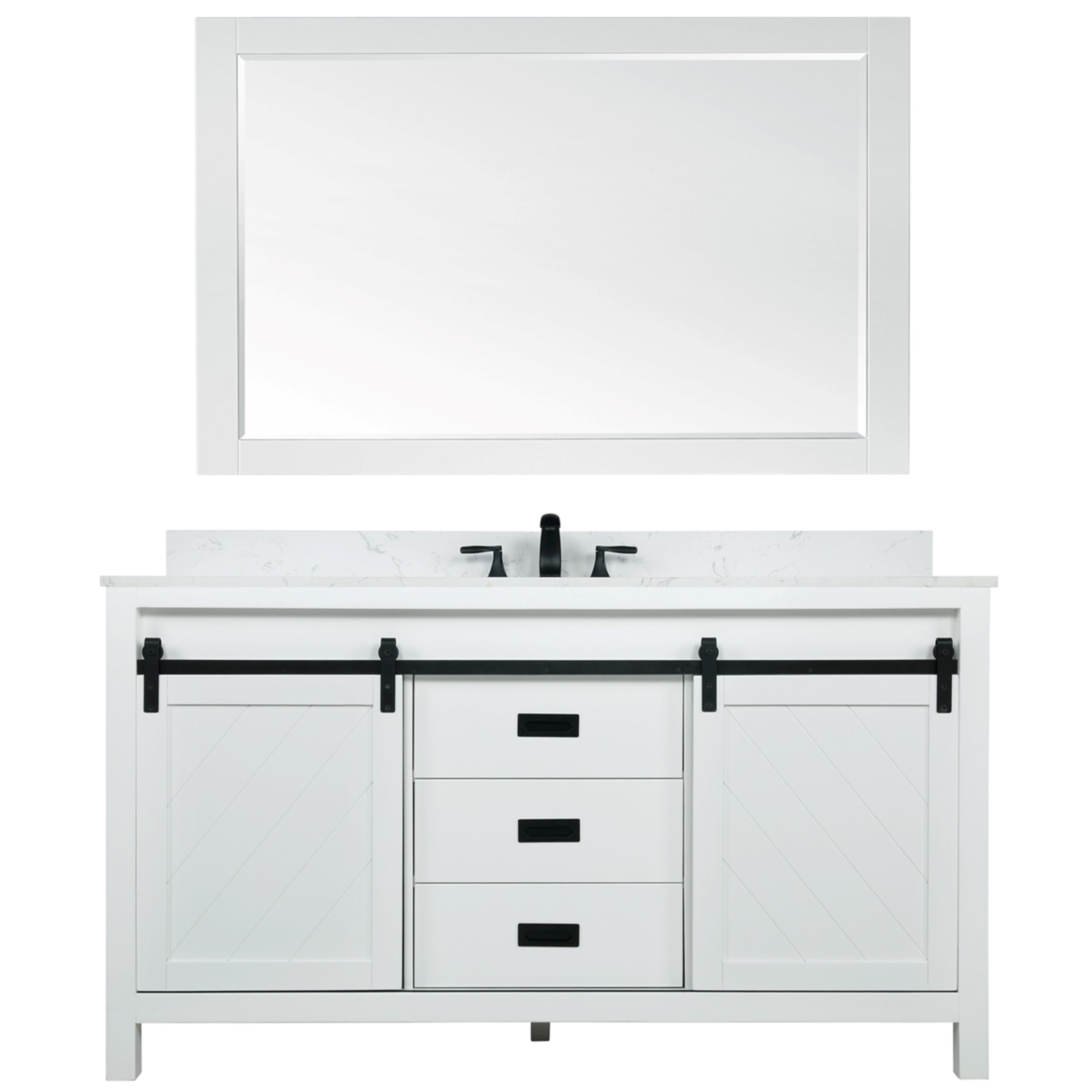 Altair 536060S-WH-AW Kinsley 60-in White Undermount Single sink Bathroom Vanity with Aosta White Engineered marble Top (Mirror Included)