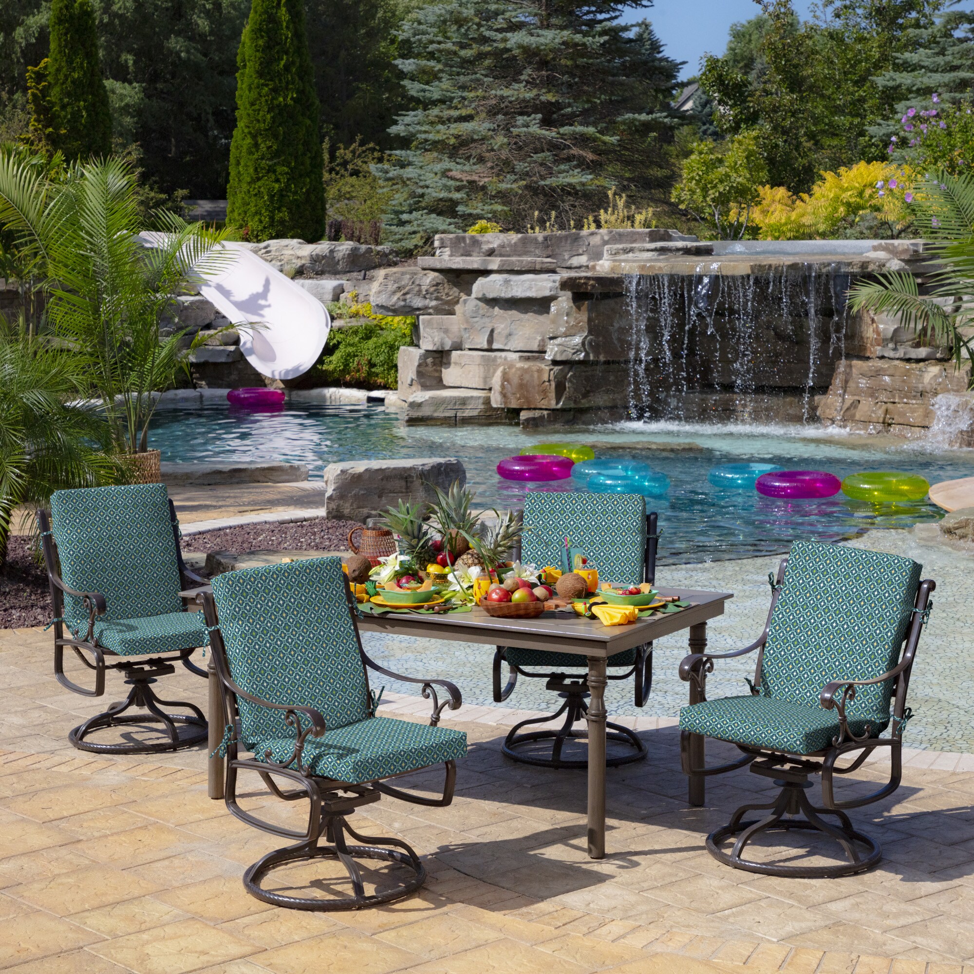 Alana Tile Blue and Green Outdoor Dining Chair Cushion