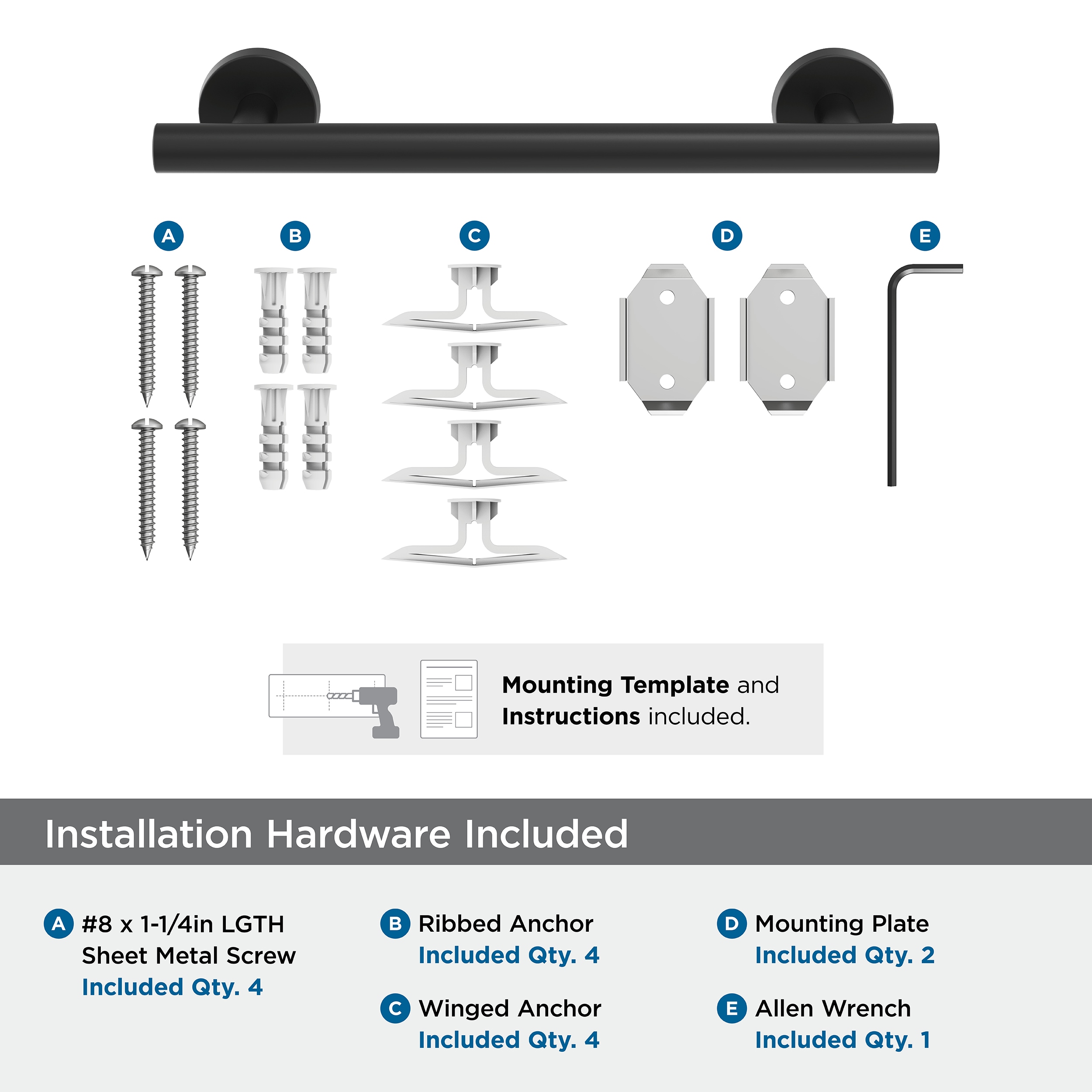 Matte Black Wall Mounted Metal Towel Bar