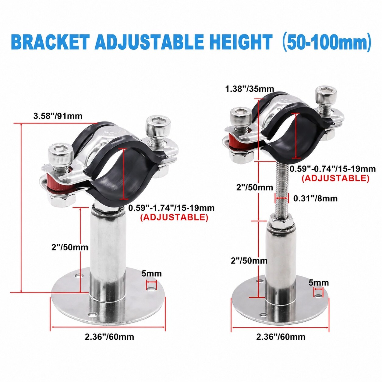 Aoibox 2 Pack 304 Stainless Steel Adjustable Pipe Support Hangers for ...