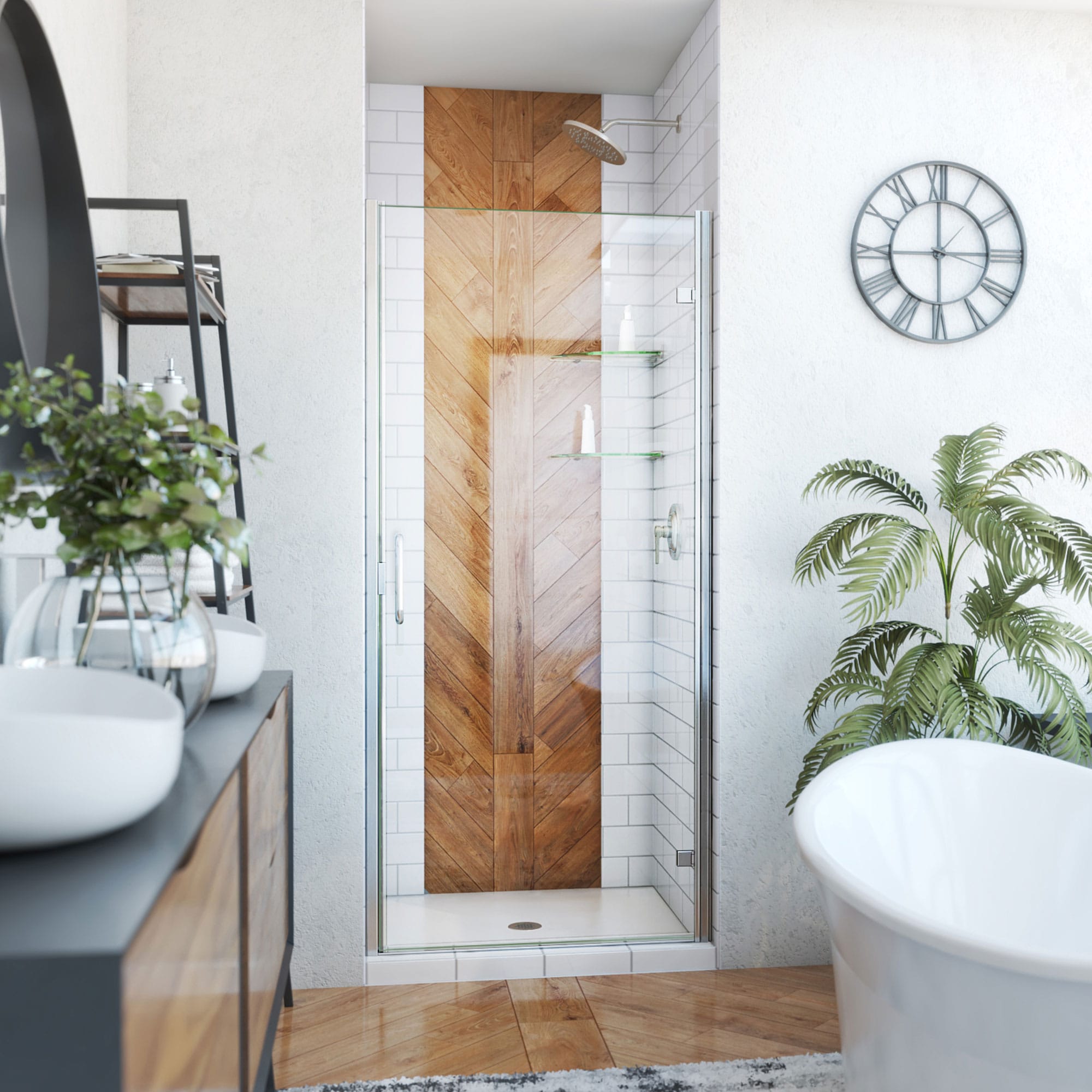 DreamLine SDA233W720VMX04 Alliance Swing Brushed Nickel 33-in to 34-in W x 72.625-in H Semi-frameless Hinged Shower Door 1/4-in Thick Clear Glass