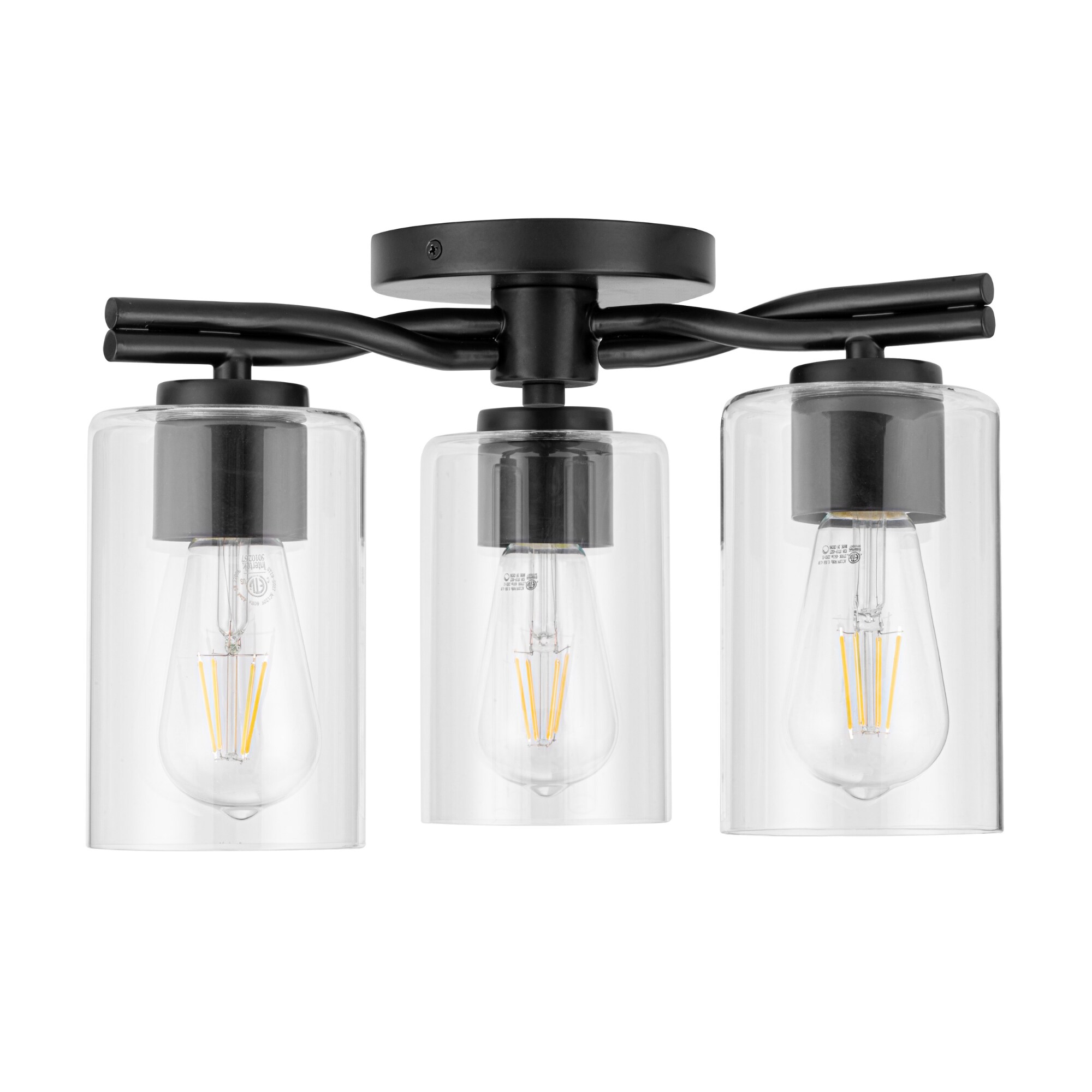 Matte Black 3-Light Semi-Flush Mount with Clear Glass Shades