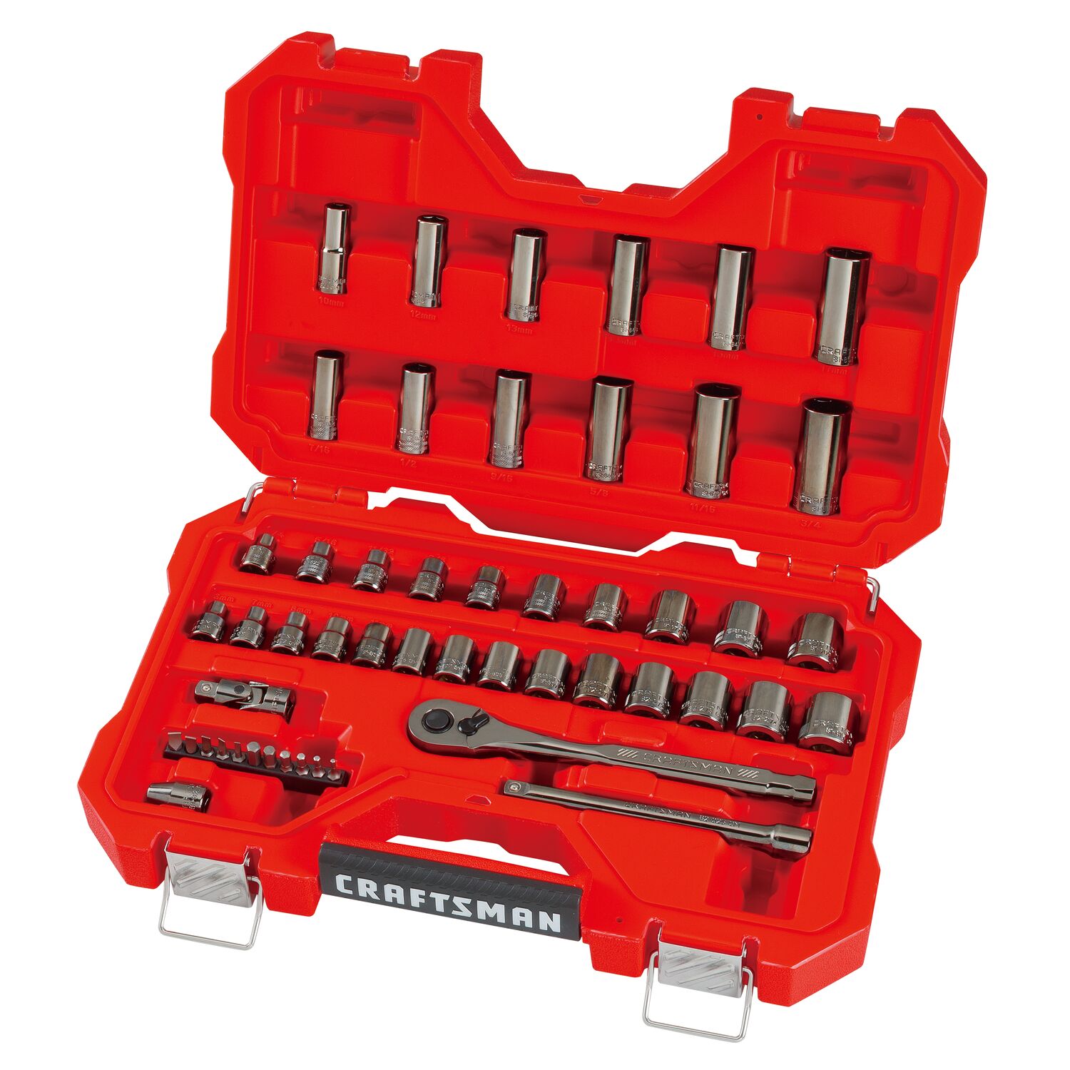 CRAFTSMAN 51-Piece Standard (SAE) and Metric Combination Gunmetal Chrome  Mechanics Tool Set with Hard Case in the Mechanics Tool Sets department at