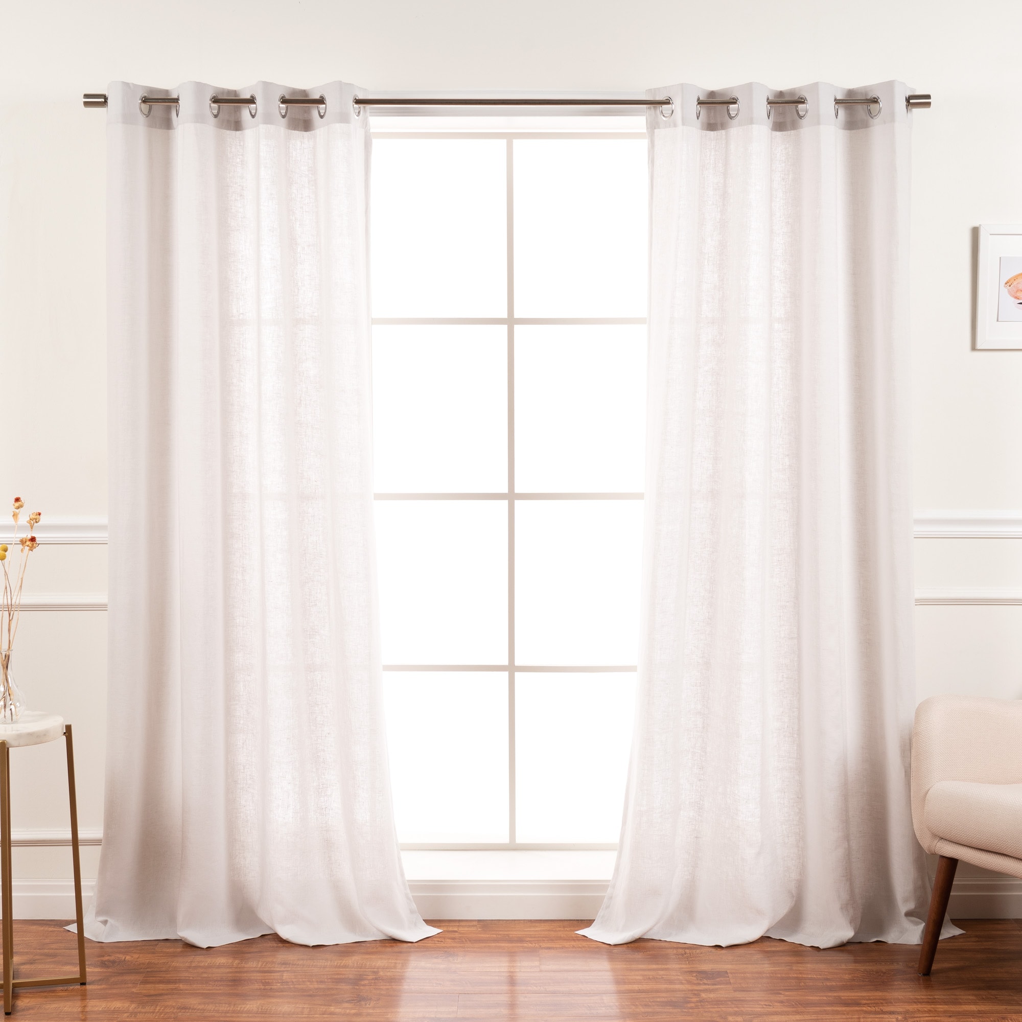 Best Home Fashion YK-03-GS-LN-96-LT.GR 96-Inches Light Grey Semi-sheer Grommet Curtain panel pair