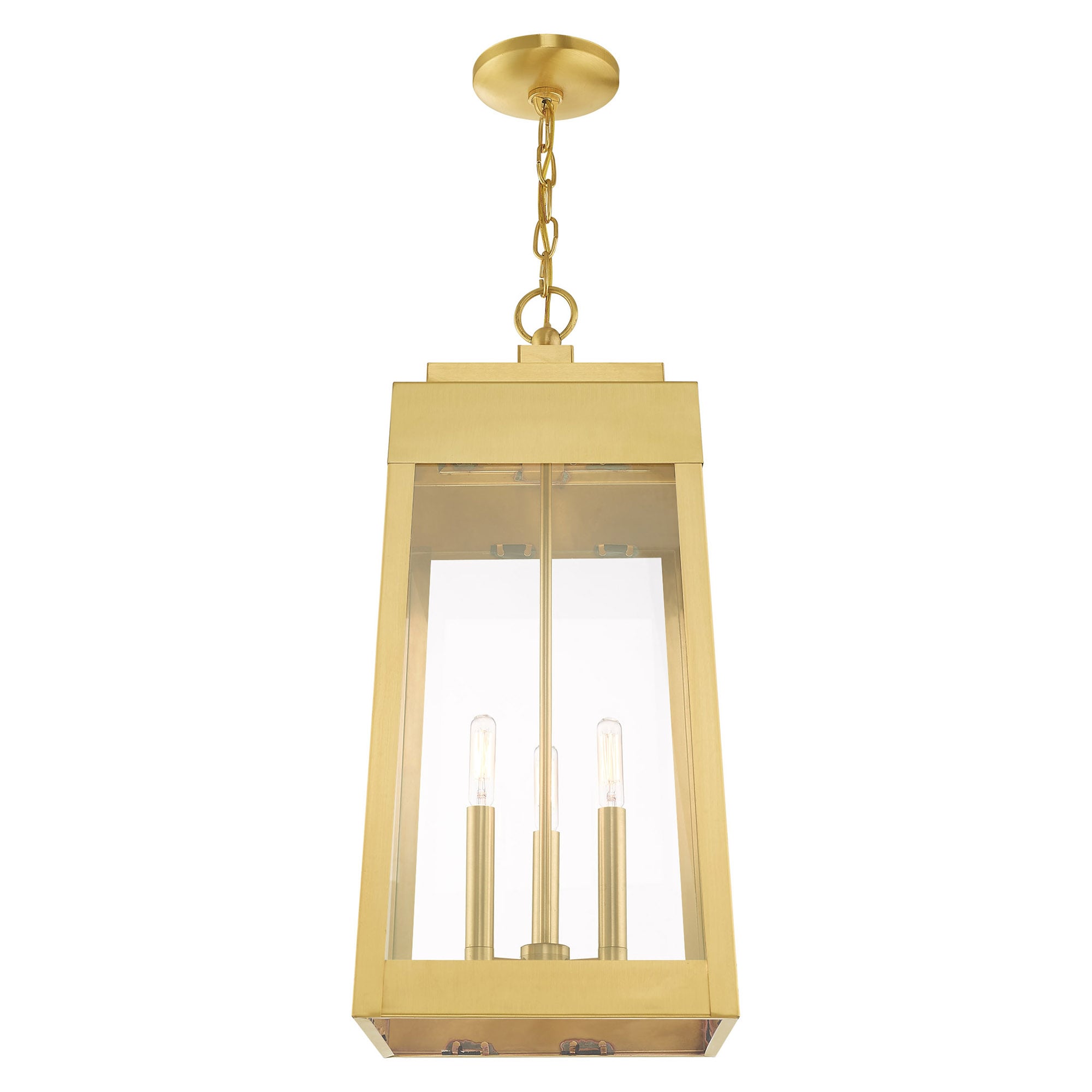 Satin Brass 3-Light Industrial Pendant Lantern with Clear Glass