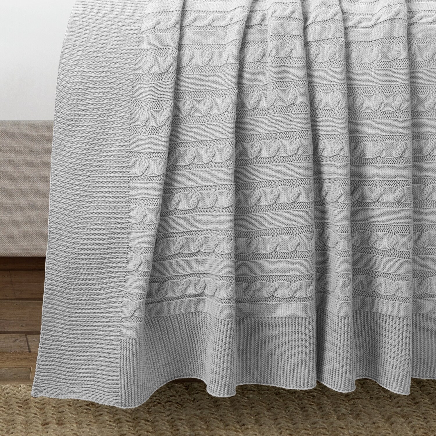 Light Gray Full/Queen Cable Knit Soft Blanket