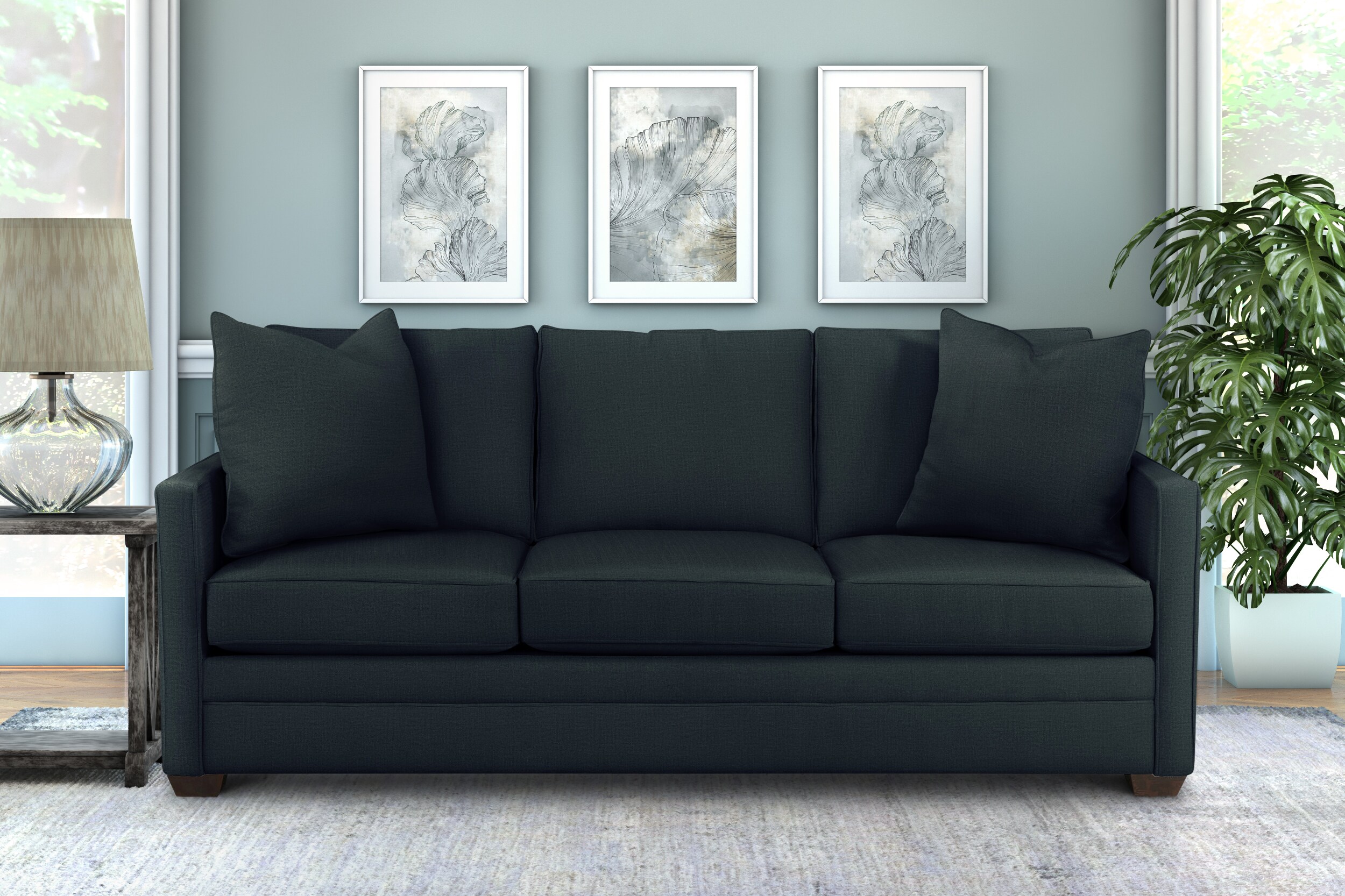 Klaussner Home Furnishings K39300SVELASTEE Amelia 84-in Modern Blue Polyester/Blend 3-seater Sofa