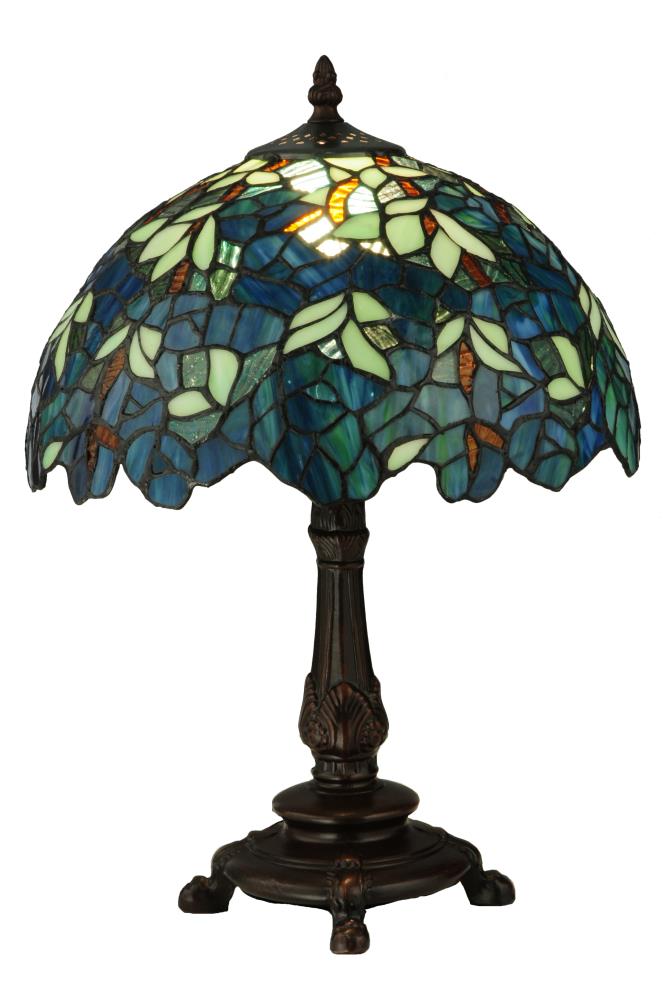 Blue Stained Glass Tiffany Table Lamp with Bronze Base