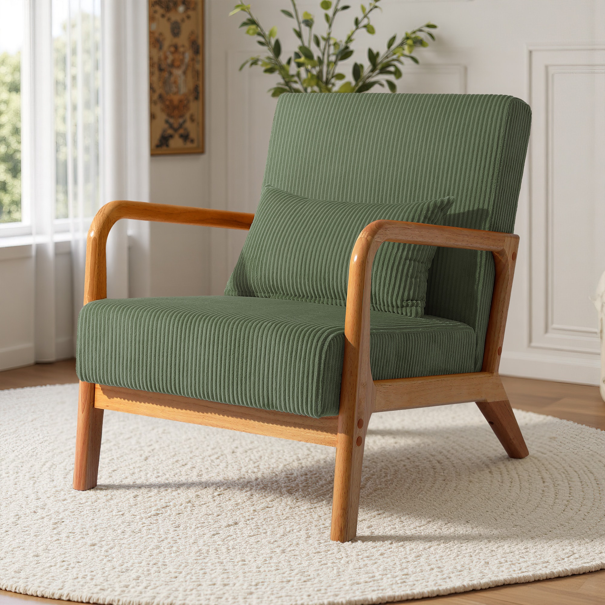 Dreamsidea Mid Century Modern Accent Chair - Wood Frame - Corduroy