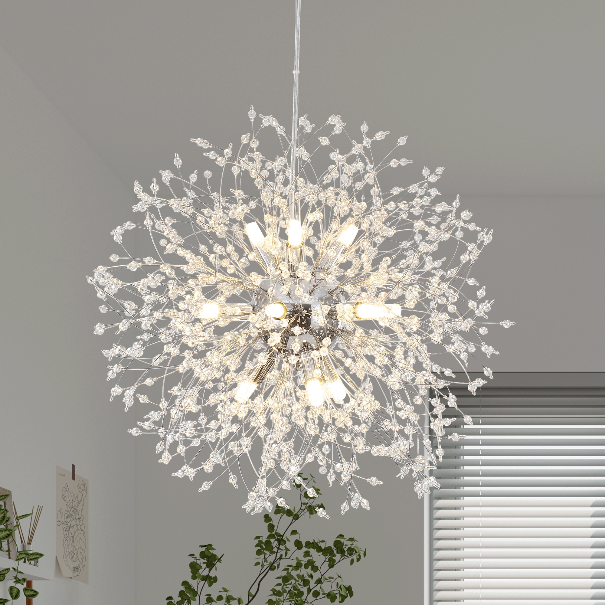 HLJYNJM 12-Light Modern Firework Crystal Chandelier Dandelion Sputnik Hanging Light for Dining Room Living Room