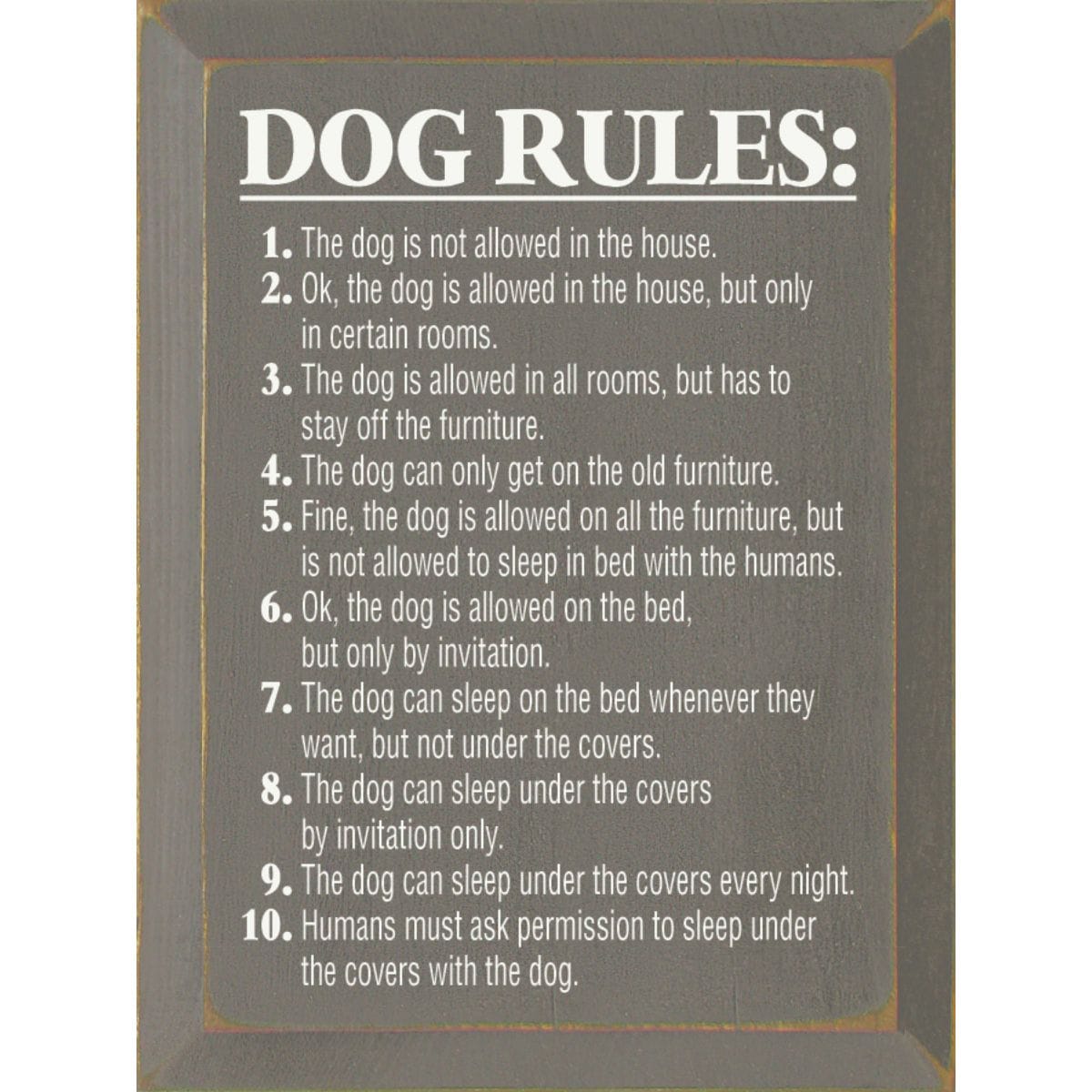 Slickblue 9 x 12 inch Wood Rustic Dog Rules Quote Sign Dog Rules Not Allowed in the House Solid Pine Wall Decor Multiple Color Options