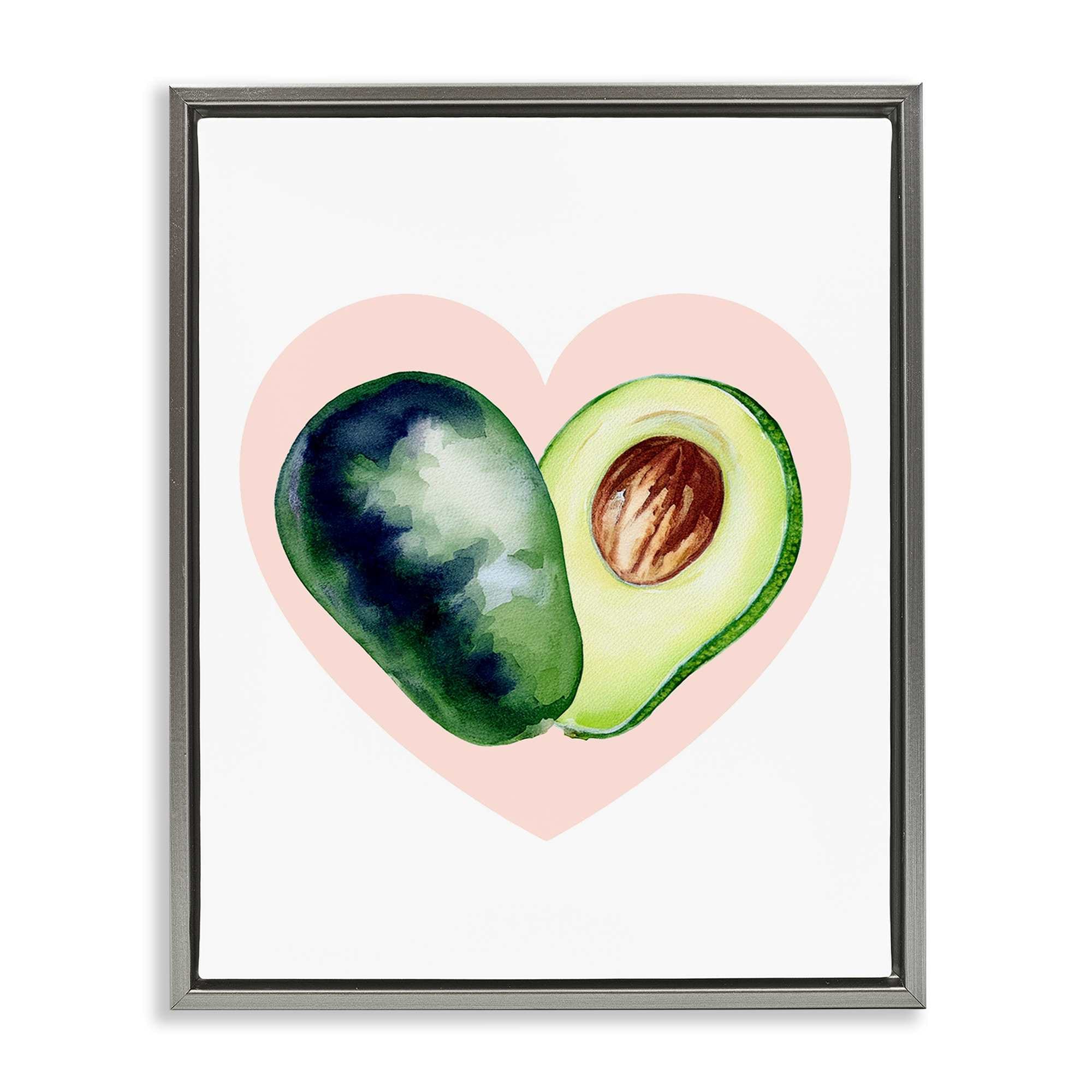 Stupell Industries BT-079-FFL-24X30 Heart Shaped Avocado Gray Framed Floater Canvas Wall Art By Lil Rue 25 x 31