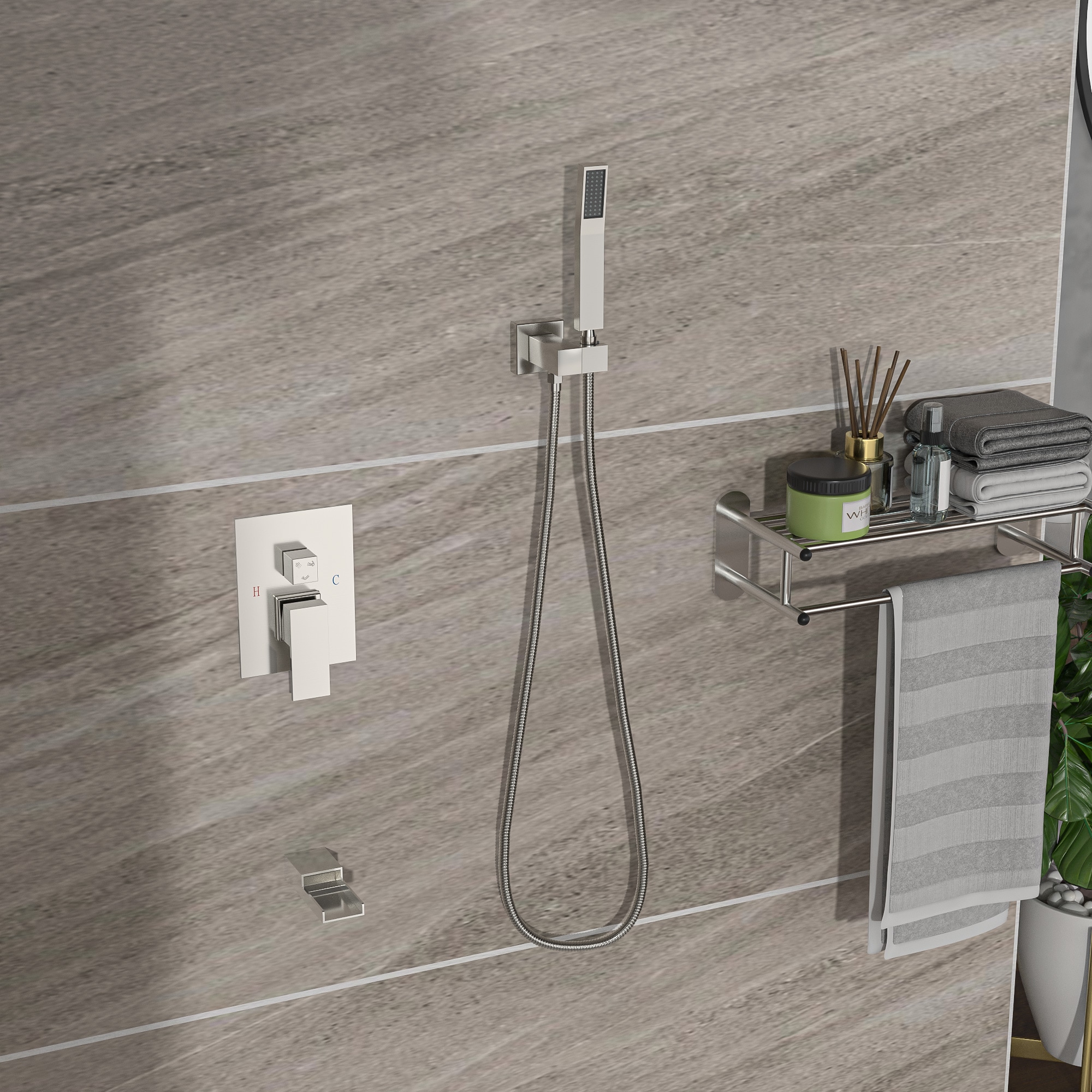 Brushed Nickel Ceiling Mounted Rain Shower System with Handheld