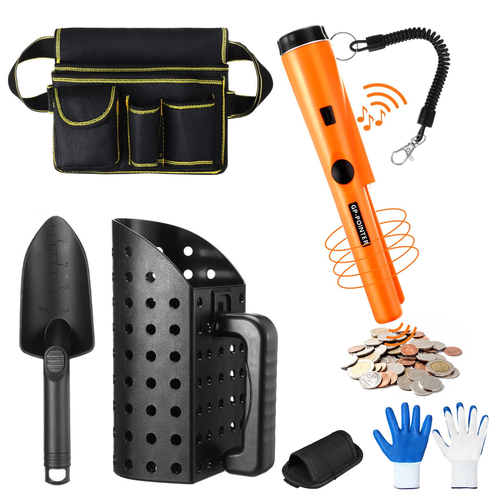 KHKFY  Metal Detector Kit Accessories with Pinpointer Sand Sifter Scoop Shovel Gloves Finds Bag for Adult Treasure Hunting