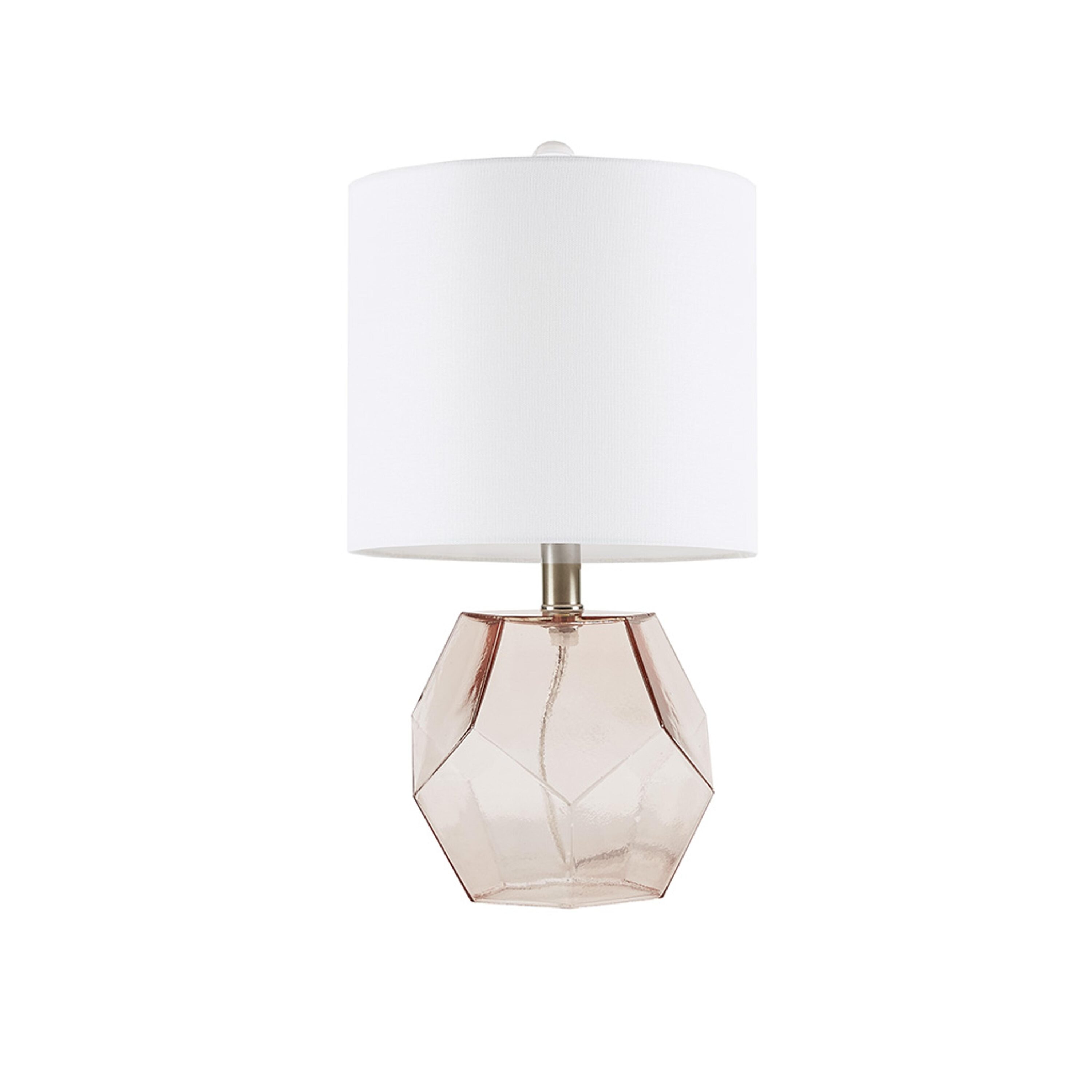 Pink Geometric Glass Table Lamp with White Drum Shade