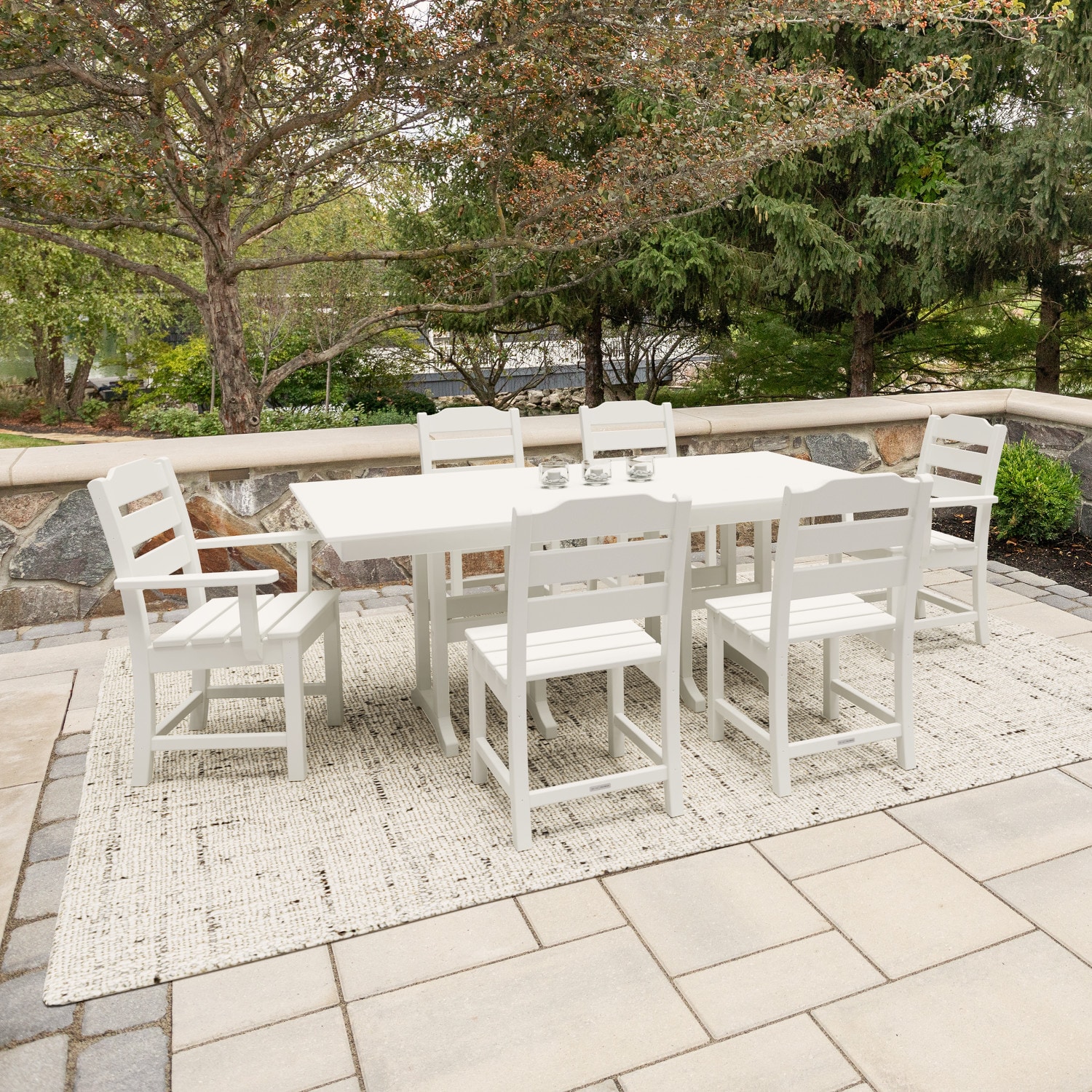allen + roth by POLYWOOD PWS727-1-WH Oakport 7 -Piece White Patio Dining Set Plastic Rectangle Table with 6 Stationary Chairs