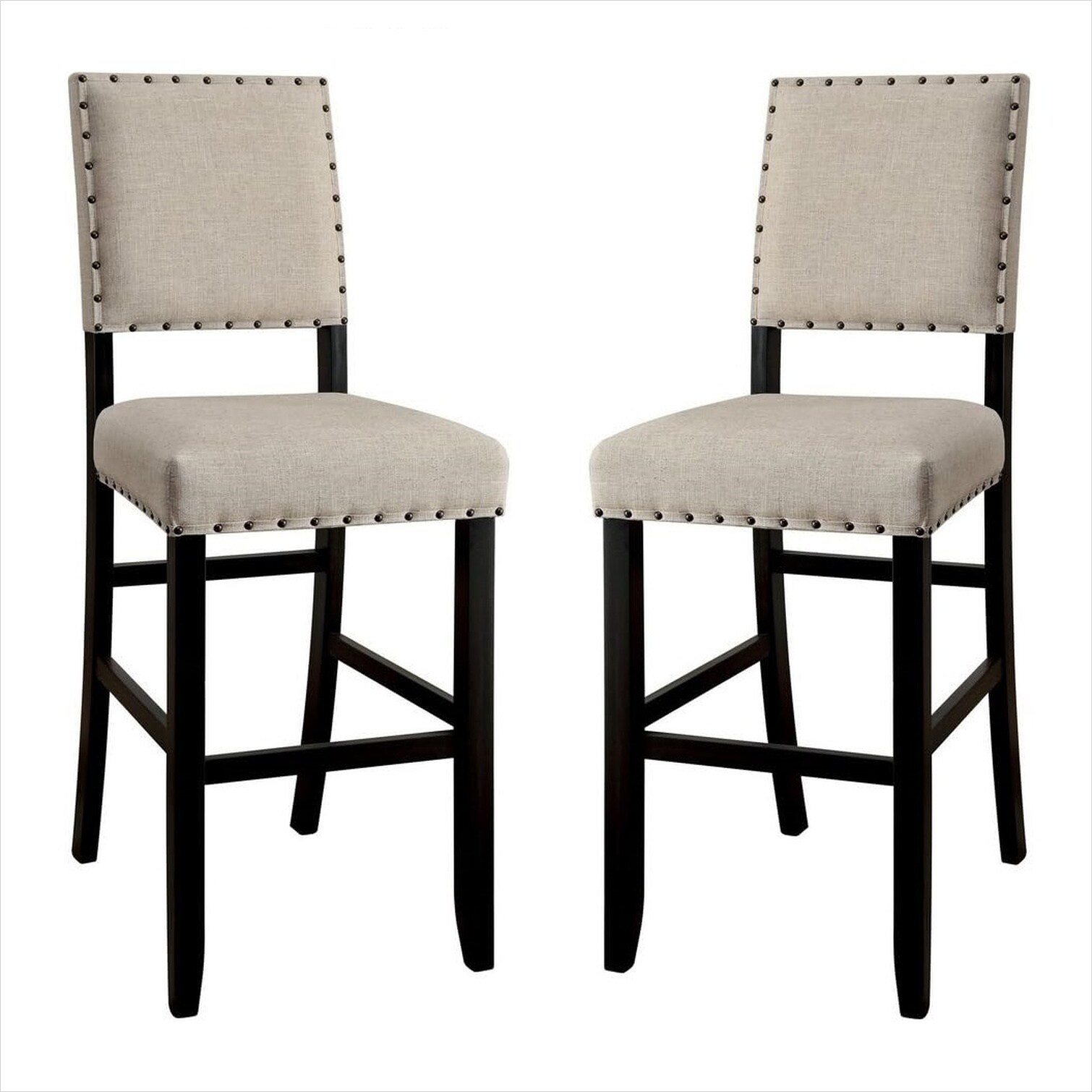 Watnature Set of 2 Counter Height Bar Chairs with Nailhead Trim Rustic ...